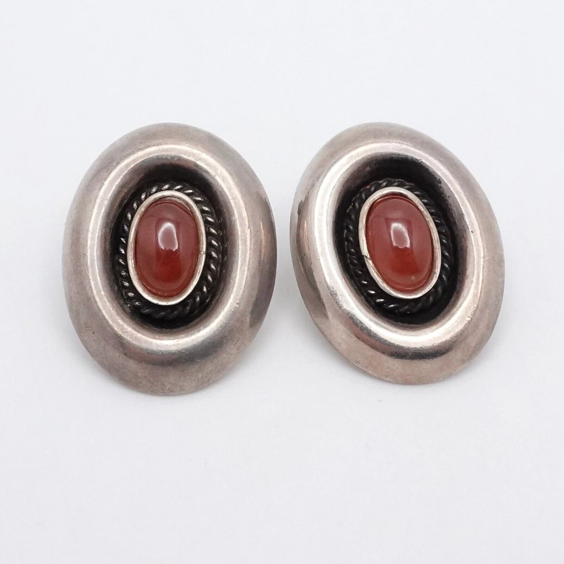 OP SILVER 950 CARNELIAN GEMSTONE OVAL CLIP ON EARRINGS 1" (1 of 2)
