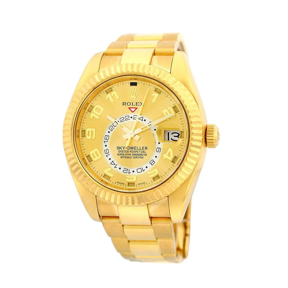 ROLEX 18K YELLOW GOLD 42MM SKY-DWELLER 326938 WARRANTY BOX 2016 MINTY: ROLEX 18K YELLOW GOLD 42MM SKY-DWELLER CHAMPAGNE 326938 WARRANTY BOX 2016 ROLEX 18K Yellow Gold 42mm Sky-Dweller 326938 Warranty Box 2016 Pre-Owned Gent's 18K Yellow Gold 42mm Rolex "Sky-Dweller" Auto