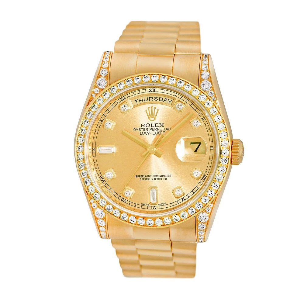 ROLEX 18K YELLOW GOLD 36MM DIAMOND DAY-DATE PRESIDENT 118388 BOX WARRANTY 2013: ROLEX 18K YELLOW GOLD 36MM DIAMOND DAY DATE PRESIDENT 118388 BOX WARRANTY 2013 ROLEX 18K Yellow Gold 36mm Day Date President 118388 Box Warranty MINTY Pre-Owned Gent's 18K Yellow Gold 36mm Rolex Day-D