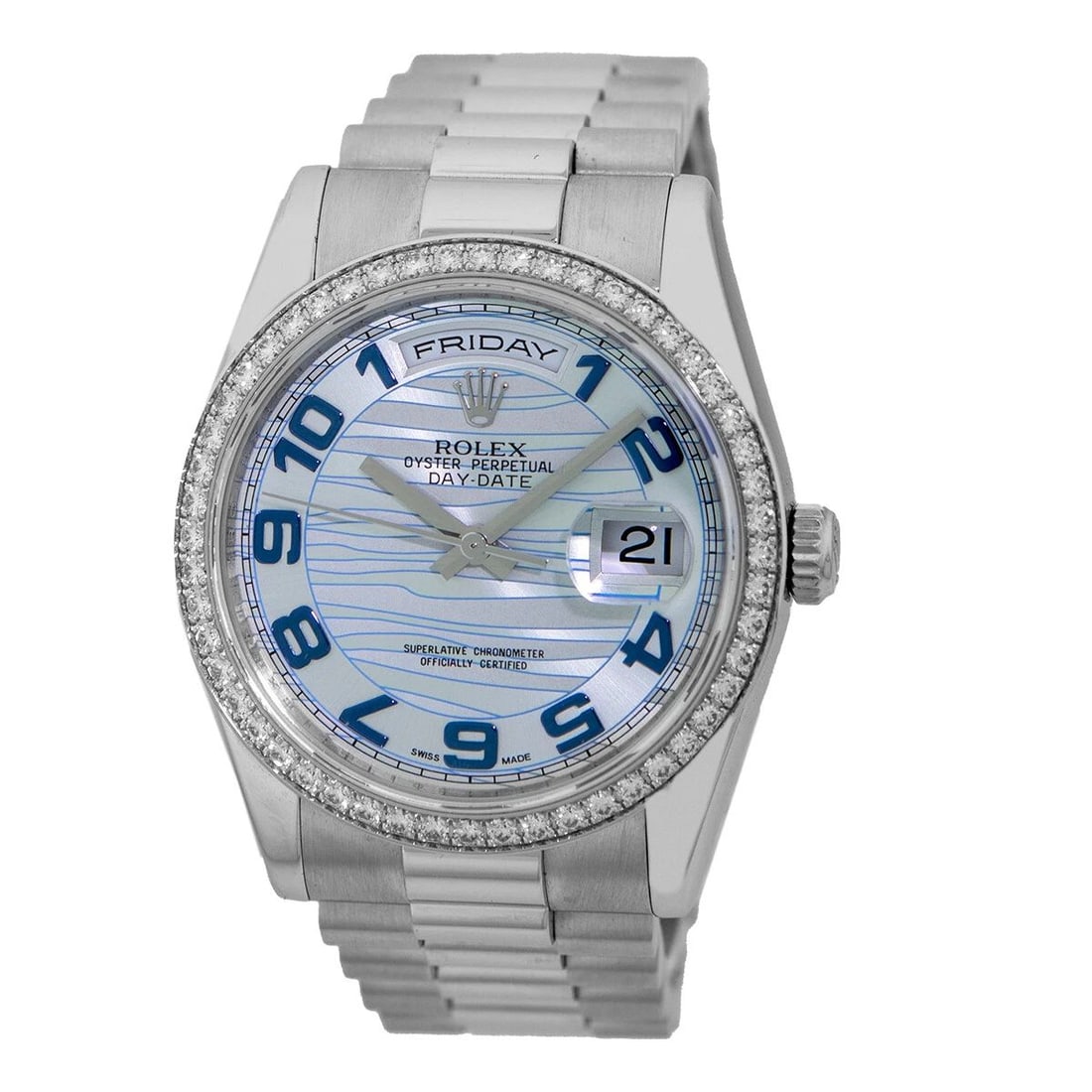 ROLEX PLATINUM 36MM DIAMOND DAY DATE PRESIDENT BLUEGLACIER WAVE 118346 WARRANTY (1 of 2)