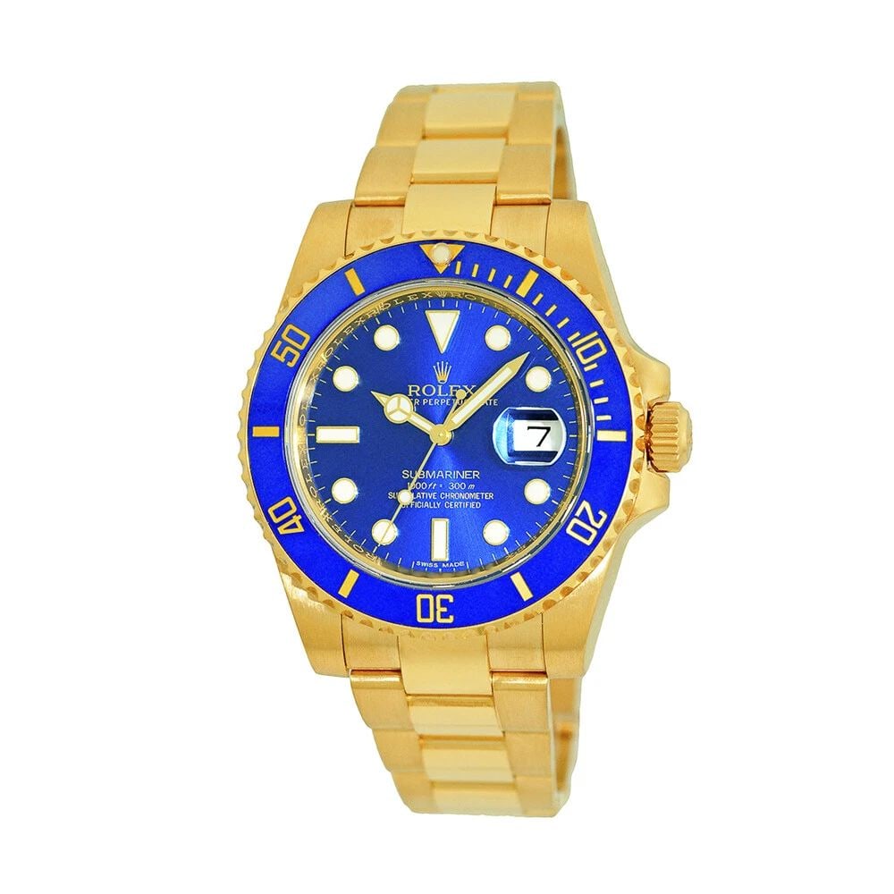ROLEX 18K YELLOW GOLD 40MM SUBMARINER BLUE DIAL 116618LB BOX WARRANTY 2017: ROLEX 18K YELLOW GOLD 40MM SUBMARINER BLUE DIAL 116618LB BOX WARRANTY 2017 MINTY ROLEX 18K Yellow Gold 40mm Submariner Date Blue Dial 116618LB Box Warranty 2017 Pre-Owned Gent's 18K Yellow Gold 40mm R