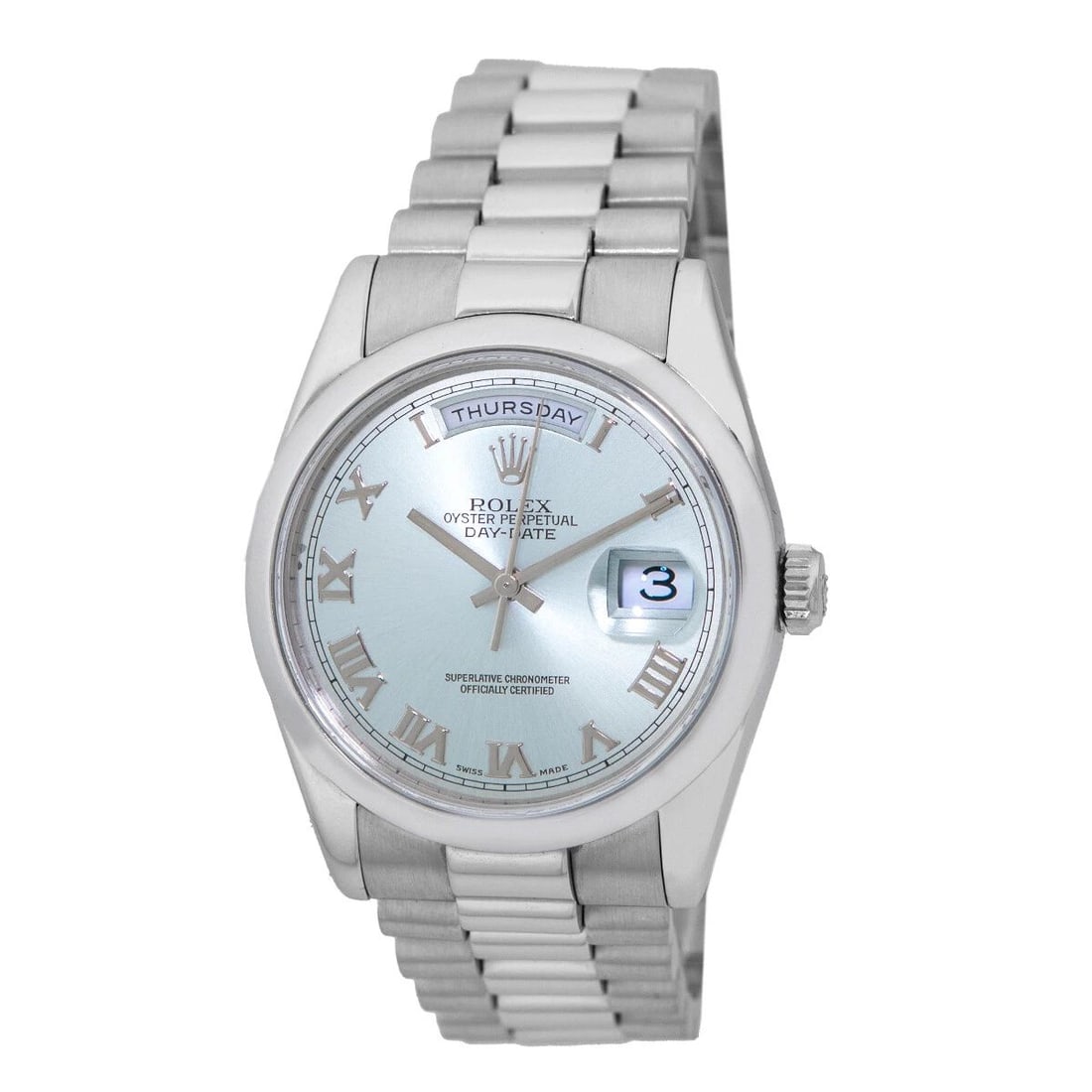 ROLEX PLATINUM 36MM DAY DATE PRESIDENT GLACIER BLUE 118206 BOX WARRANTY PAPERS (1 of 2)