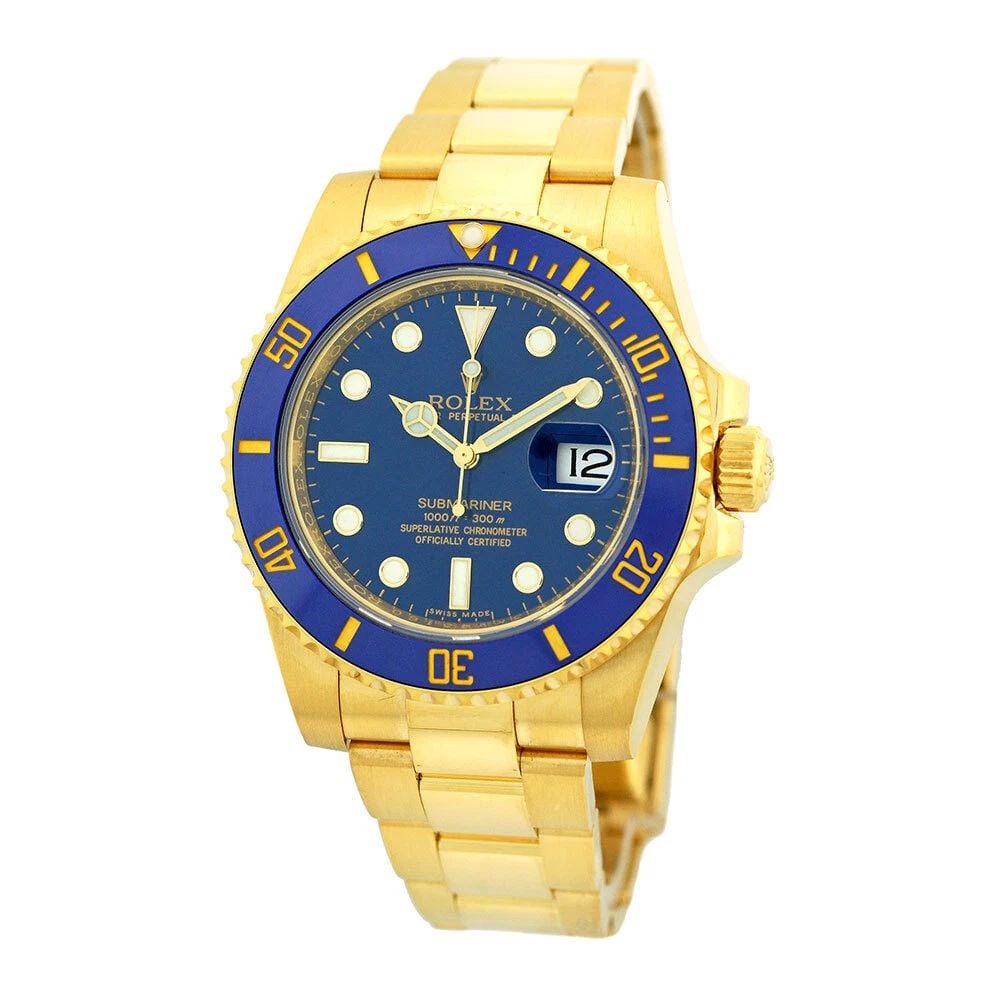 ROLEX 18K YELLOW GOLD 40MM CERAMIC SUBMARINER BLUE DIAL 116618LB BOX WARRANTY: ROLEX 18K YELLOW GOLD 40MM CERAMIC SUBMARINER BLUE DIAL 116618LB BOX WARRANTY ROLEX 18K Yellow Gold 40mm Submariner Date Blue Dial 116618LB Box Warranty Pre-Owned Gent's 18K Yellow Gold 40mm Rolex "Su
