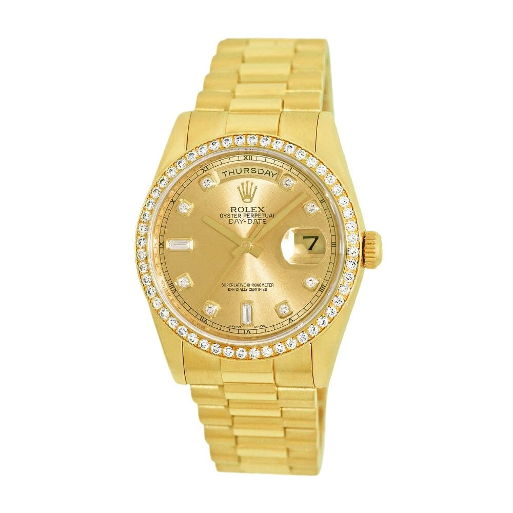 ROLEX 18K YELLOW GOLD 36MM DIAMOND DAY DATE PRESIDENT 118348 BOX WARRANTY MINTY: ROLEX 18K YELLOW GOLD 36MM DIAMOND DAY DATE PRESIDENT 118348 BOX WARRANTY MINTY ROLEX 18K Yellow Gold 36mm Day Date President 118348 Box Warranty MINTY Pre-Owned Gent's 18K Yellow Gold 36mm Rolex Day-
