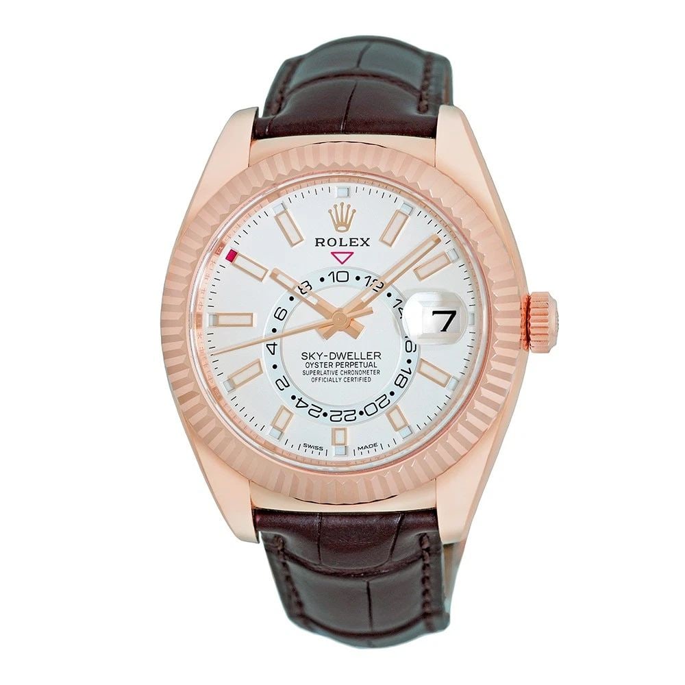 ROLEX 18K ROSE GOLD 42MM SKY-DWELLER 326135 WARRANTY BOX MINTY 2021: ROLEX 18K ROSE GOLD 42MM SKY-DWELLER 326135 WARRANTY BOX MINTY 2021 BRAND: Rolex Model: Sky-Dweller Reference No: 326135 Case Measurements: Case Diameter: 42mm Case Thickness: 14mm Water Resistance: 1