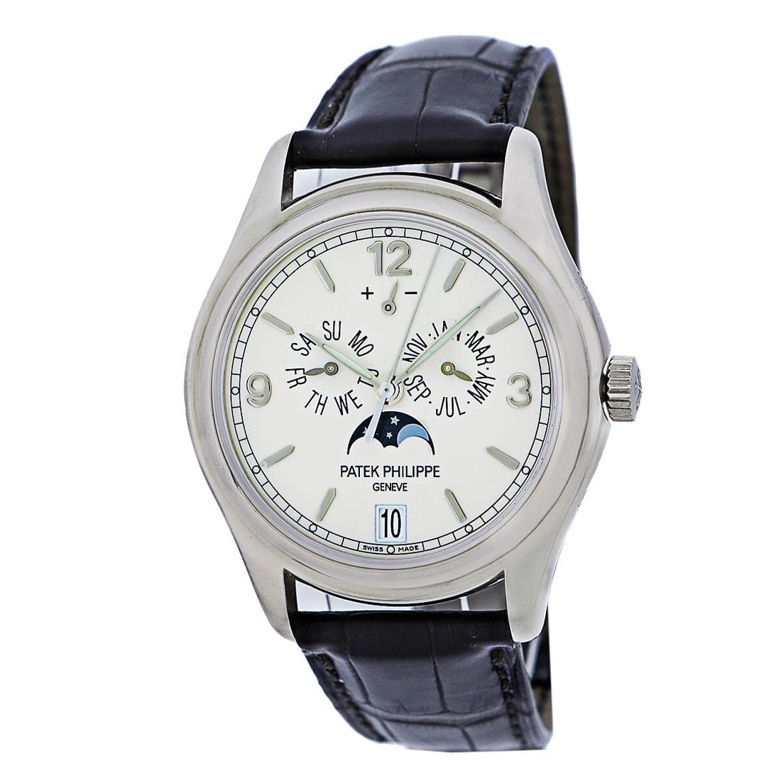 PATEK PHILIPPE 18K WHITE GOLD ANNUAL CALENDAR MOONPHASE 5146 G BOX WARRANT MINTY: PATEK PHILIPPE 18K WHITE GOLD ANNUAL CALENDAR MOONPHASE 5146 G BOX WARRANT MINTY PATEK PHILIPPE 18K White Gold Annual Calendar Moonphase # 5146 G Box Warrant MINTY Gent's 18K White Gold 39mm Patek Phi