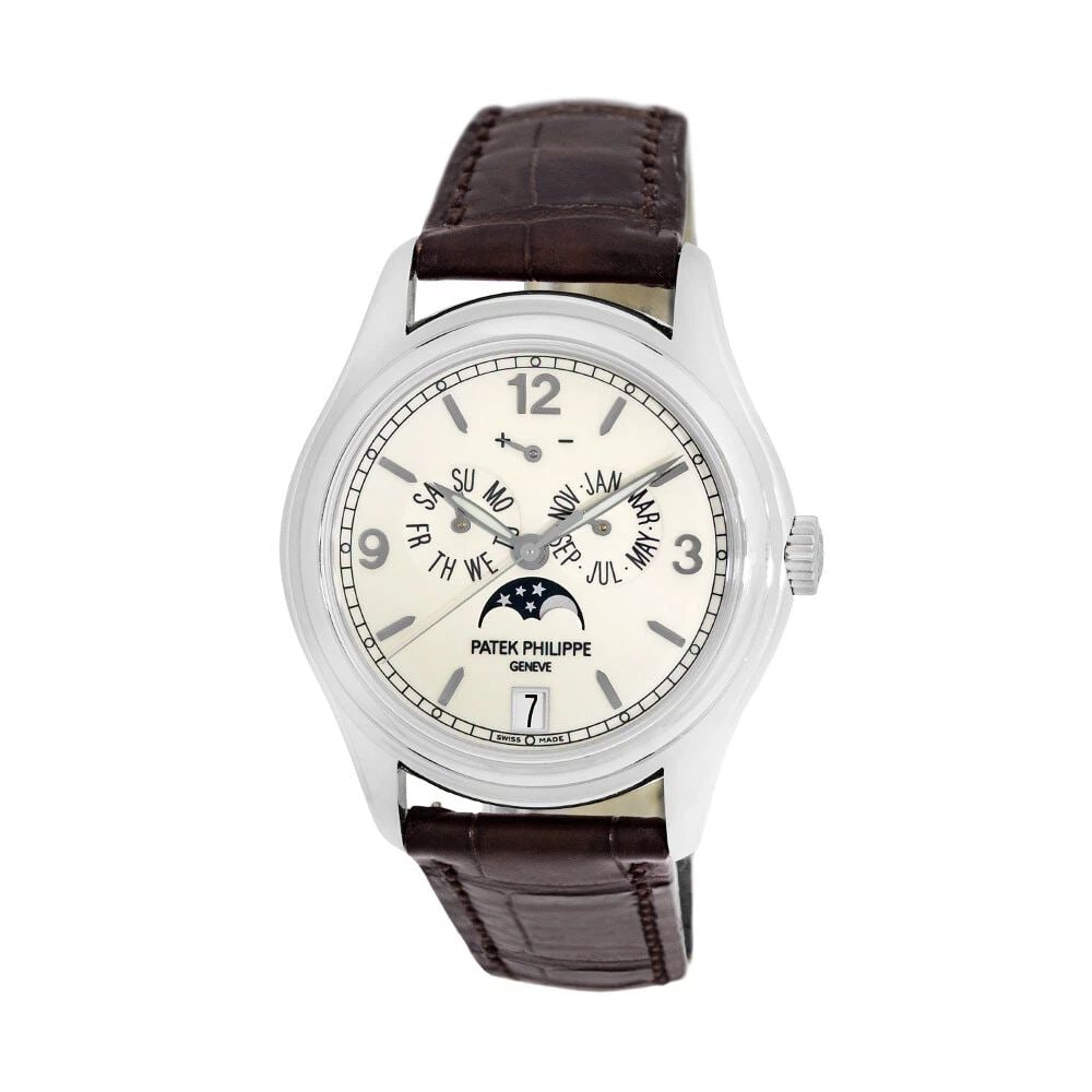 PATEK PHILIPPE 18K WHITE GOLD ANNUAL CALENDAR MOONPHASE 5146 BOX WARRANT MINTY: PATEK PHILIPPE 18K WHITE GOLD ANNUAL CALENDAR MOONPHASE 5146 BOX WARRANT MINTY PATEK PHILIPPE 18K White Gold Annual Calendar Moonphase 5146 Box Warrant MINTY Gent's 18K White Gold 39mm Patek Philippe 