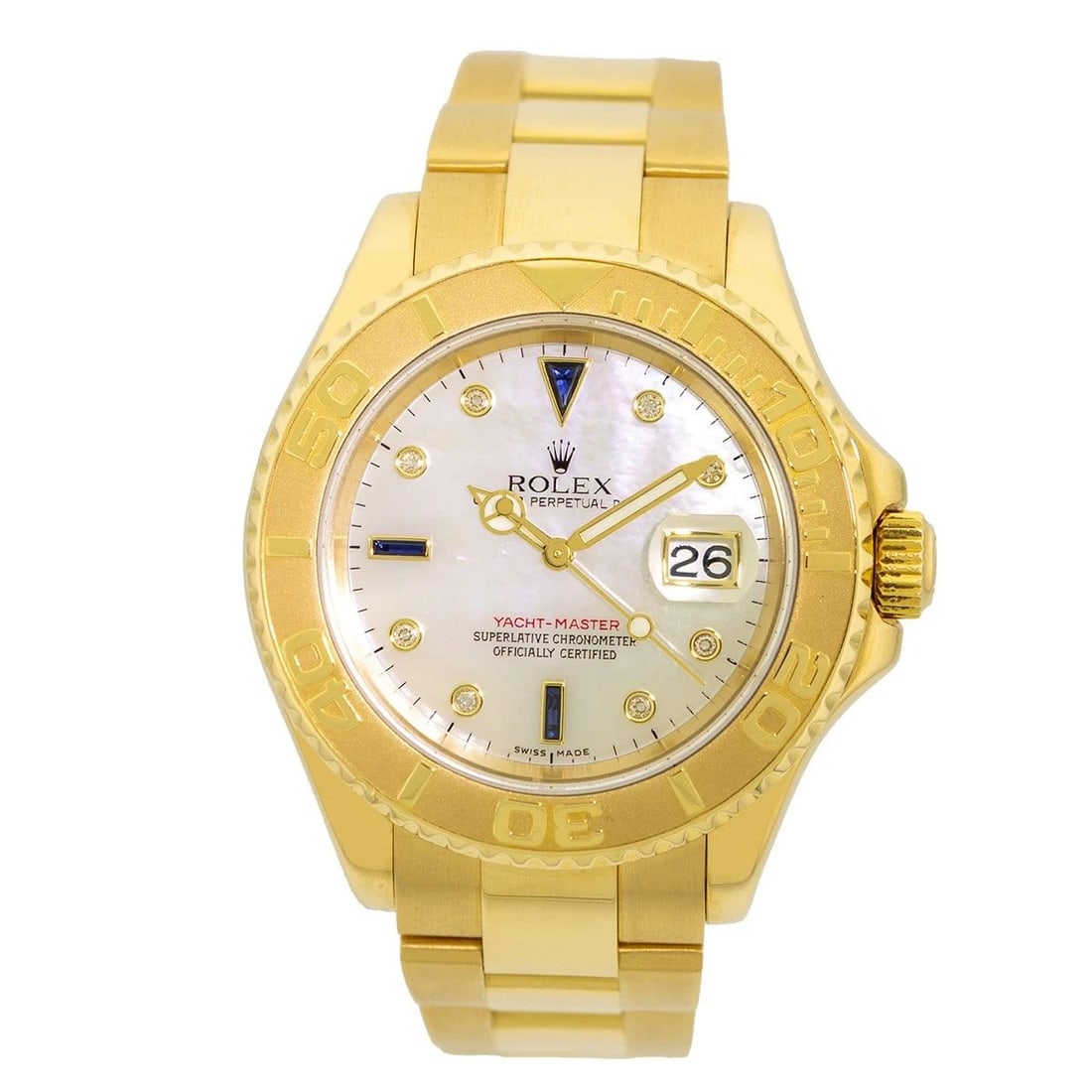 ROLEX 18K YELLOW GOLD 40MM YACHT-MASTER 16628 FACTORY MOP DIAL WARRANTY BOX: ROLEX 18K Yellow Gold 40mm Yacht-Master 16628 Warranty Box Pre-Owned Gent's 18K Yellow Gold 40mm Rolex "Yacht-Master" Item #: CT47487B BRAND Rolex Model: Yacht-Master Reference No: 16628 Case Measurem