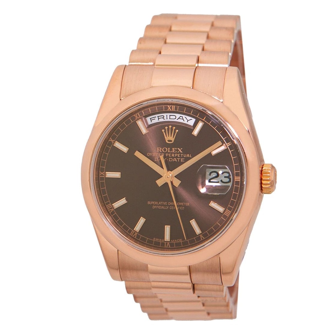 ROLEX 18K ROSE GOLD 36MM DAY DATE PRESIDENT CHOCOLATE 118205 WARRANTY BOX MINTY: ROLEX 18K ROSE GOLD 36MM DAY DATE PRESIDENT CHOCOLATE 118205 WARRANTY BOX MINTY ROLEX 18K Rose Gold 36mm Day Date President 118205 Warranty BOX Pre-Owned Gent's 18K Rose Gold 36mm Rolex "Day-Date" 118