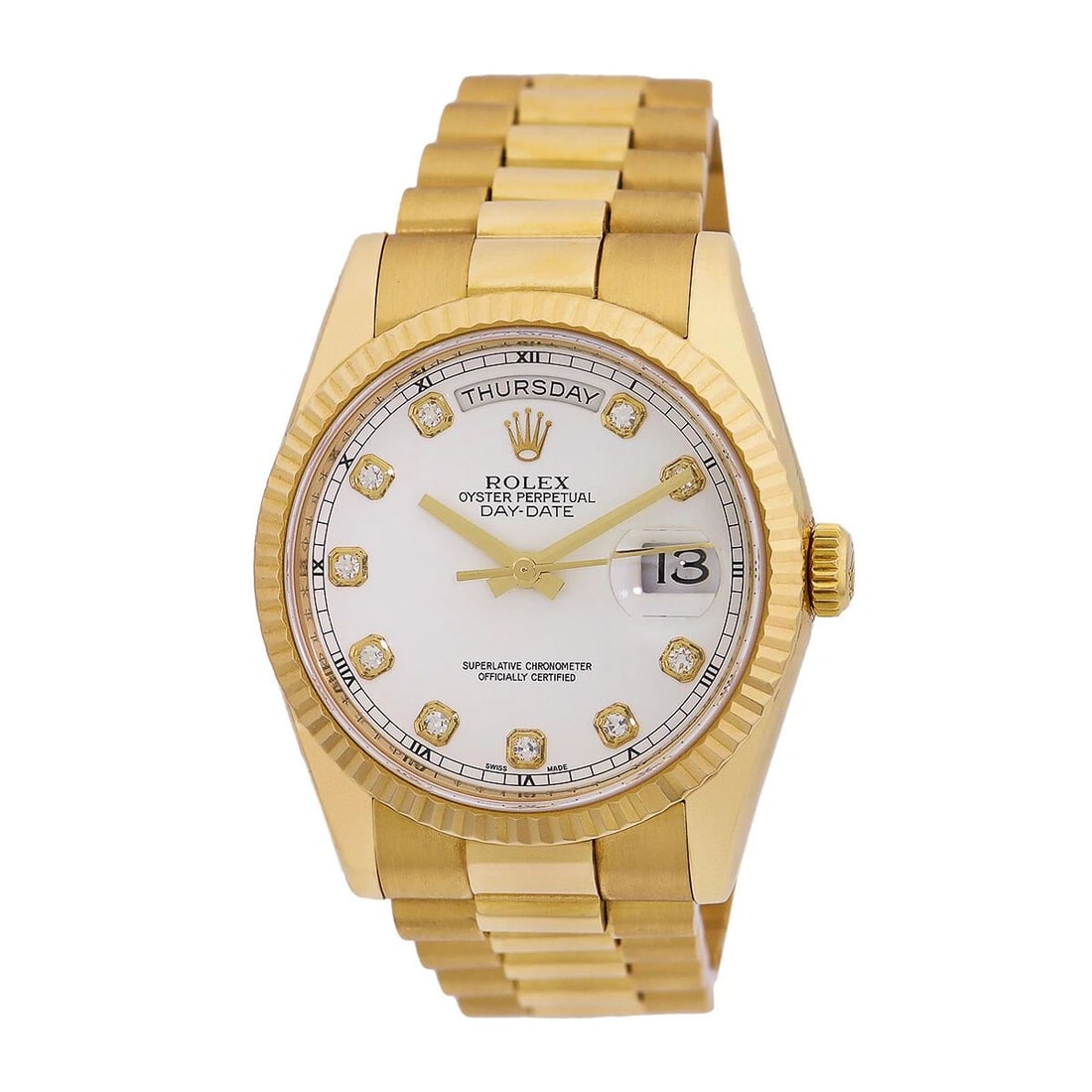 ROLEX 18K YELLOW GOLD 36 DAYDATE PRESIDENT 118238 FACTORY DIAMOND WARRANTY MINTY: ROLEX 18K YELLOW GOLD 36MM DAYDATE PRESIDENT 18238 FACTORY DIAMOND WARRANTYMINTY ROLEX 18K Yellow Gold 36mm Day Date President 18238 Box Warranty MINTY Gent's 18K Yellow Gold 36mm Rolex "Day-Date Pres