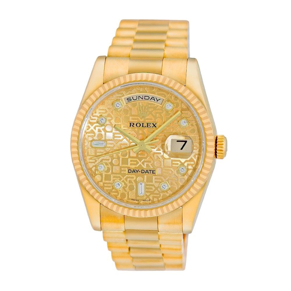 ROLEX 18K YELLOW GOLD 36MM DAY-DATE PRESIDENT 118238 BOX LIFETIME WARRANTY MINTY: ROLEX 18K YELLOW GOLD 36MM DAY-DATE PRESIDENT 118238 BOX LIFETIME WARRANTY MINTY BRAND: Rolex Model: Day-Date "President" Reference No: 118238 Case Measurements: Case Diameter: 36mm Case Thickness: 12