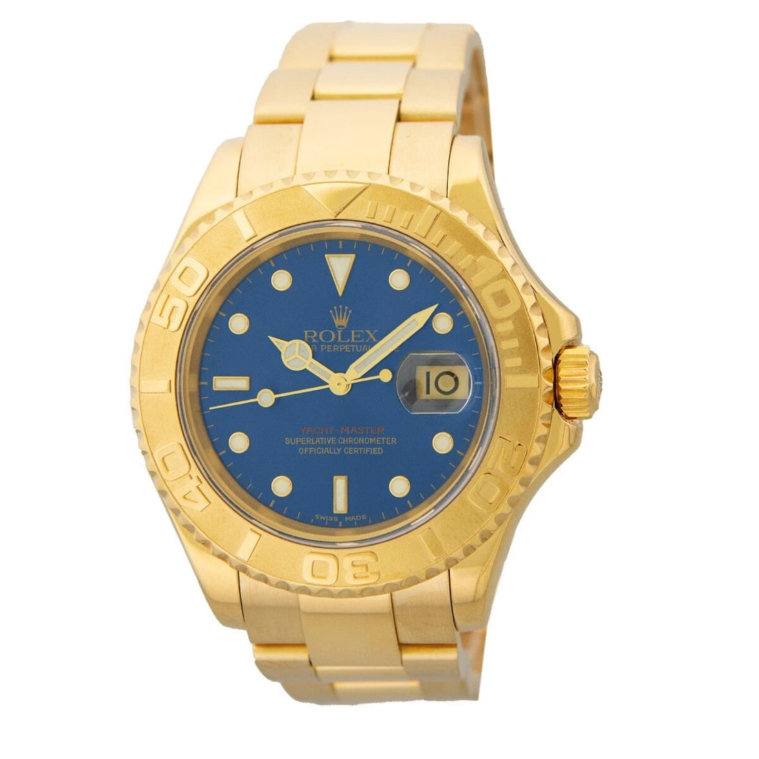 ROLEX 18K YELLOW GOLD 40MM YACHTMASTER BLUE DIAL 16628 WARRANTY PAPERS 2000 BOX: ROLEX 18K YELLOW GOLD 40MM YACHTMASTER BLUE DIAL 16628 WARRANTY PAPERS 2000 BOX ROLEX 18K Yellow Gold 40mm "Yacht-Master" 16628 Warranty Box Pre-Owned Gent's 18K Yellow Gold 40mm Rolex "Yacht-Master" 