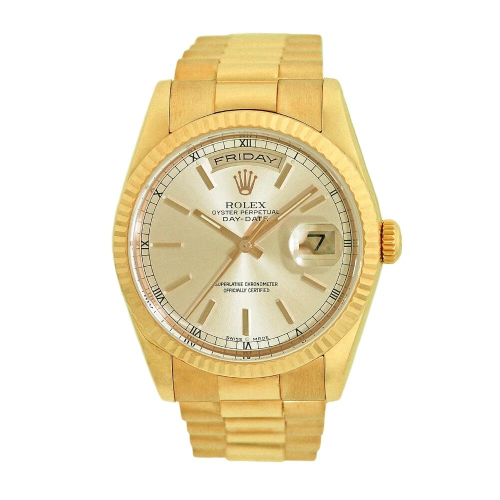 ROLEX 18K YELLOW GOLD 36MM DAY DATE PRESIDENT 118238 BOX LIFETIME WARRANTY MINTY: ROLEX 18K YELLOW GOLD 36MM DAY DATE PRESIDENT 118238 BOX WARRANTY MINTY ROLEX 18K Yellow Gold 36mm Day Date President 118238 Box Warranty MINTY Pre-Owned Gent's 18K Yellow Gold 36mm Rolex Day-Date "Pr