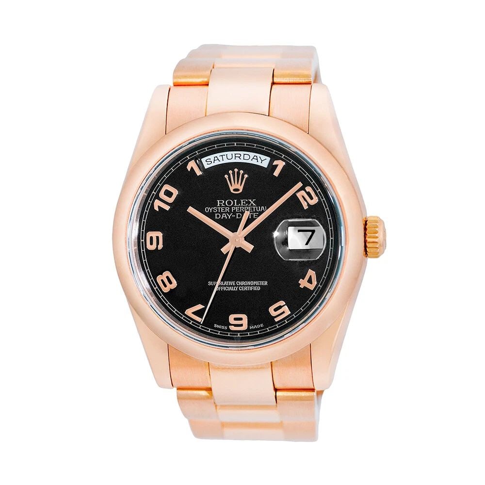 ROLEX 18K ROSE PINK GOLD 36MM DAY DATE PRESIDENT 118205 BOX WARRANTY 2003: ROLEX 18K Rose Gold 36mm Day Date 118205 Box Warranty 2003 Certified Pre-Owned Gent's 18K Rose Gold 36mm Rolex "Day-Date" Item #: CDC042503 BRAND Rolex Model: Day-Date Reference No: 118205 Case Measur