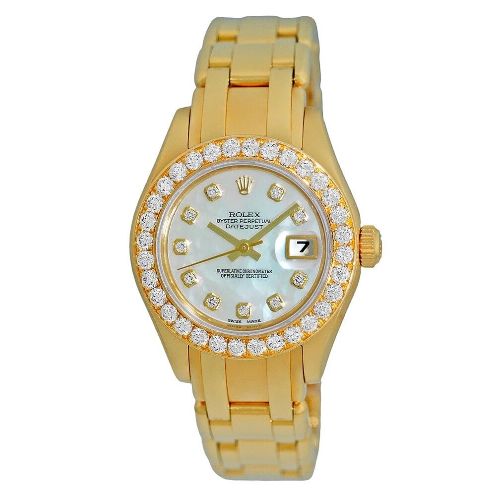 ROLEX 18K YELLOW GOLD 29MM MASTERPIECE 80298 FACTORY DIAMOND BOX WARRANTY MINTY: ROLEX 18K YELLOW GOLD 29MM MASTERPIECE 80298 FACTORY DIAMOND BOX WARRANTY MINTY ROLEX 18K Yellow Gold Masterpiece 80298 Factory Diamonds Box MINTY Pre-Owned Lady's 18K Yellow Gold 29mm Rolex Diamond "