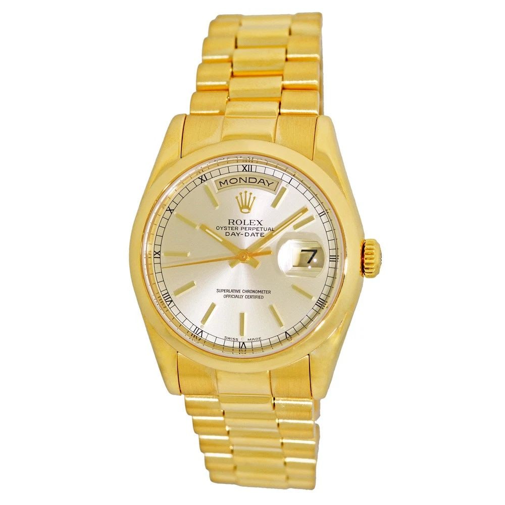 ROLEX 36MM 18K YELLOW GOLD DAY DATE PRESIDENT 118208 118238 WARRANTY 2001 MINTY: ROLEX 36MM 18K YELLOW GOLD DAY DATE PRESIDENT 118208 118238 WARRANTY 2001 MINTY ROLEX 36mm 18K Yellow Gold Day Date President 118208 118238 Warranty 2001 MINTY New Style Gent's 18K Yellow Gold Rolex "