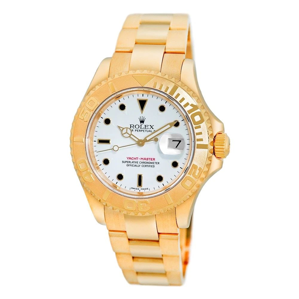 ROLEX 18K YELLOW GOLD 40MM YACHT-MASTER WHITE DIAL 16628 WARRANTY BOX: ROLEX 18K YELLOW GOLD 40MM YACHT-MASTER WHITE DIAL 16628 WARRANTY BOX BRAND: Rolex Model: Yacht-Master Reference No: 16628 Case Measurements: Case Diameter: 40mm Case Thickness: 11.5mm Water Resistanc