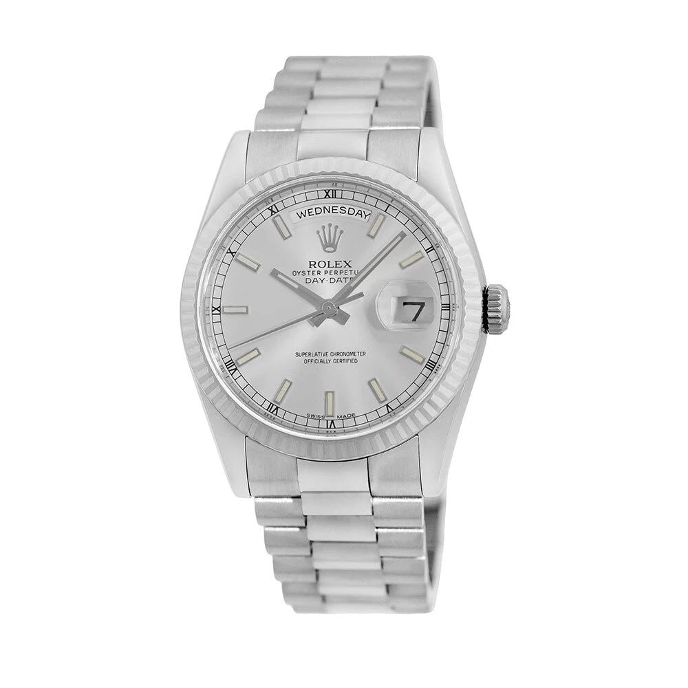 ROLEX 18K WHITE GOLD 36MM DAY DATE PRESIDENT 118239 WARRANTY BOX MINTY: ROLEX 18K WHITE GOLD 36MM DAY DATE PRESIDENT 118239 WARRANTY BOX MINTY ROLEX 18K White Gold 36mm Day Date President # 118239 Warranty Box Pre-Owned Gent's 18K White Gold 36mm Rolex Day-Date President 
