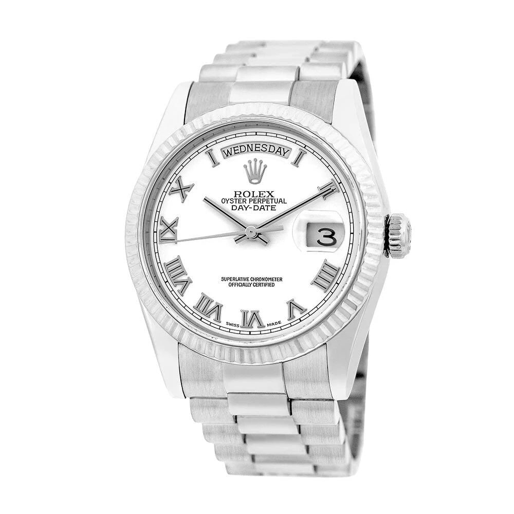 ROLEX 18K WHITE GOLD 36MM DAY-DATE PRESIDENT 118239 LIFETIME WARRANTY BOX: ROLEX 18K WHITE GOLD 36MM DAY-DATE PRESIDENT 118239 LIFETIME WARRANTY BOX ROLEX 18K White Gold 36mm Day-Date President 118239 Lifetime Warranty Box Pre-Owned Gent's 18K White Gold 36mm Rolex Day-Date 