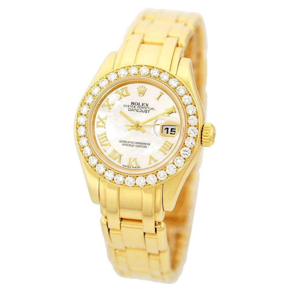 ROLEX 18K YELLOW GOLD PEARLMASTER MASTERPIECE FACTORY DIAMONDS 80298 BOX 2005: ROLEX 18K YELLOW GOLD PEARLMASTER MASTERPIECE FACTORY DIAMONDS 80298 BOX 2005 ROLEX Lady's 29mm 18K Yellow Gold Pearlmaster Masterpiece Factory Diamonds 80298 Lady's 18K Yellow Gold Diamond Rolex "Pea