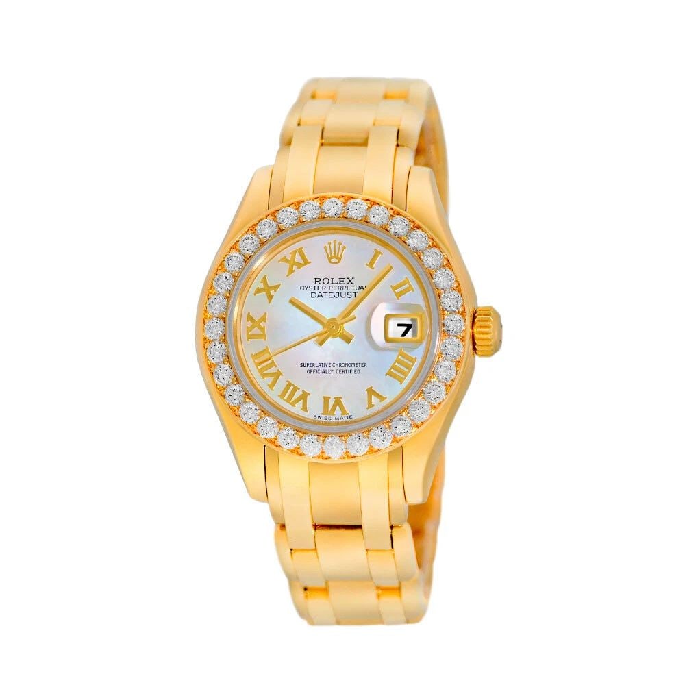 ROLEX 18K YELLOW GOLD 29MM PEARLMASTER MASTERPIECE 80298 FACTORY DIAMOND BOX: ROLEX 18K YELLOW GOLD 29MM PEARLMASTER MASTERPIECE 80298 FACTORY DIAMOND BOX ROLEX Lady's 18K Yellow Gold 29mm Pearlmaster Masterpiece Factory Diamonds 80298 Pre-Owned Lady's 18K Yellow Gold 29mm Diam