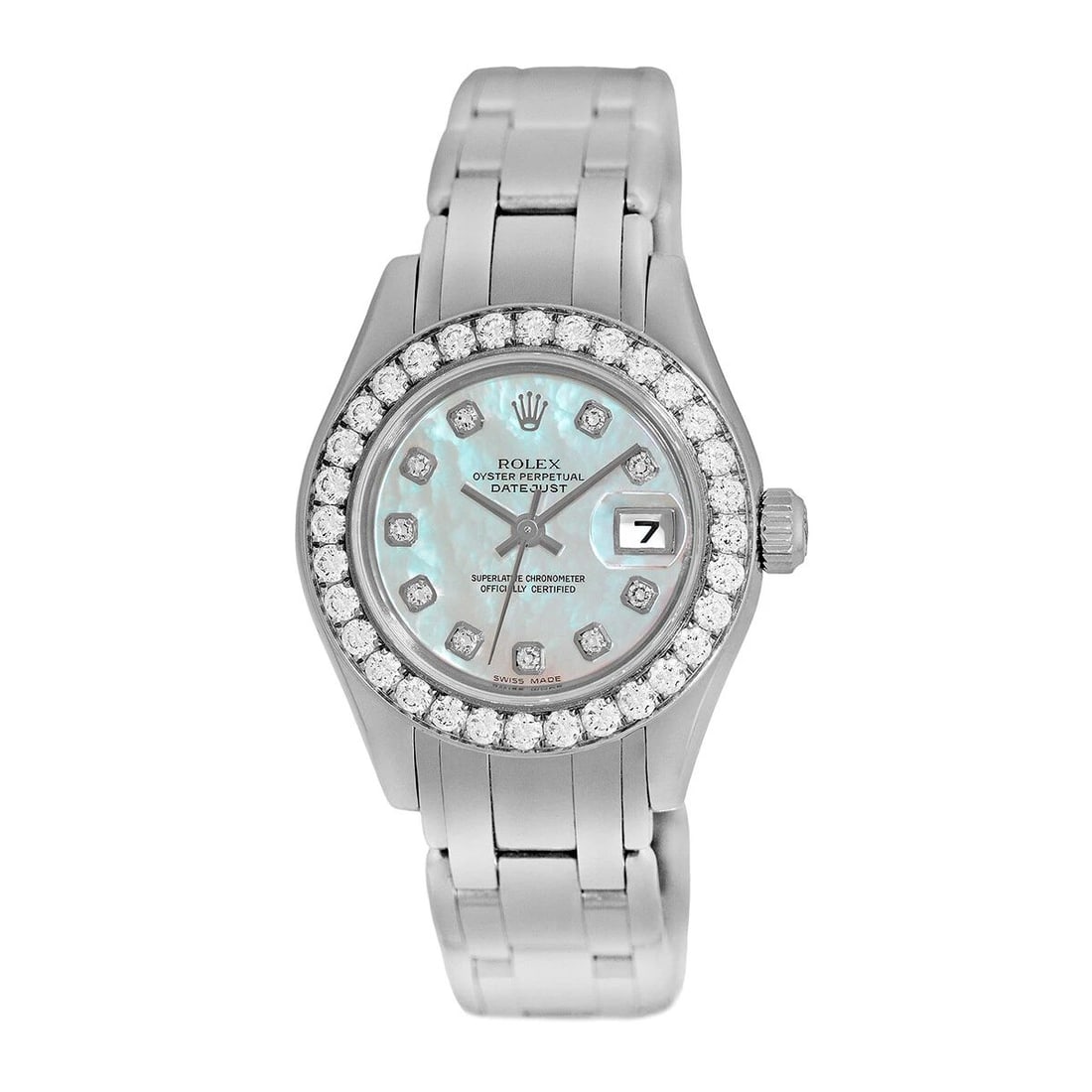 ROLEX 18K WHITE GOLD LADY FACTORY DIAMOND MASTERPIECE 80299 BOX WARRANTY MINTY: ROLEX 18K WHITE GOLD LADY FACTORY DIAMOND MASTERPIECE 80299 BOX WARRANTY MINTY ROLEX 18K White Gold Lady Diamond Masterpiece 80299 BOX MINTY Certified Pre-Owned Lady's 18K White Gold 29mm Rolex Diamon