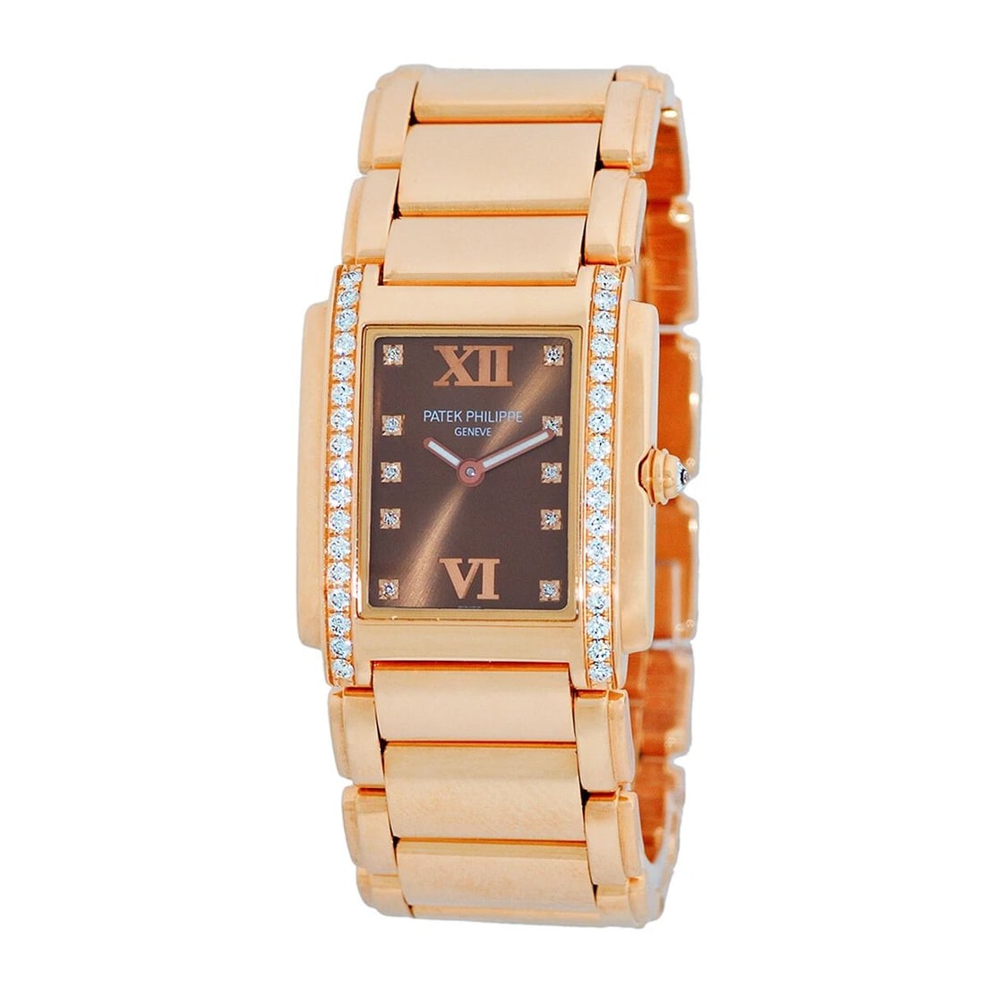 PATEK PHILIPPE 18K ROSE GOLD DIAMOND TWENTY FOUR 4910/11R BOX WARRANTY MINTY: PATEK PHILIPPE 18K ROSE GOLD DIAMOND TWENTY FOUR 4910/11R BOX WARRANTY MINTY Lady's PATEK PHILIPPE 18K Rose Gold Diamond Twenty-Four 4910/11R Warranty BOX Lady's 18K Rose Gold 25mm Patek Philippe Diam