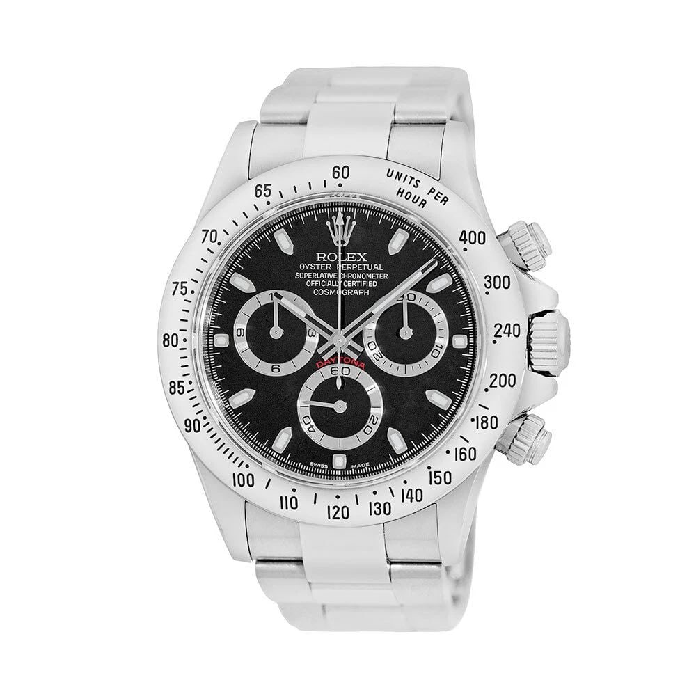 ROLEX STAINLESS STEEL 40MM DAYTONA COSMOGRAPH BLACK 116520 BOX WARRANTY 2015: ROLEX STAINLESS STEEL 40MM DAYTONA COSMOGRAPH BLACK 116520 BOX WARRANTY 2015 Pre-Owned ROLEX Stainless Steel 40mm Daytona Cosmograph 116520 Warranty Box Pre-Owned Gent's Stainless Steel 40mm Rolex "Da