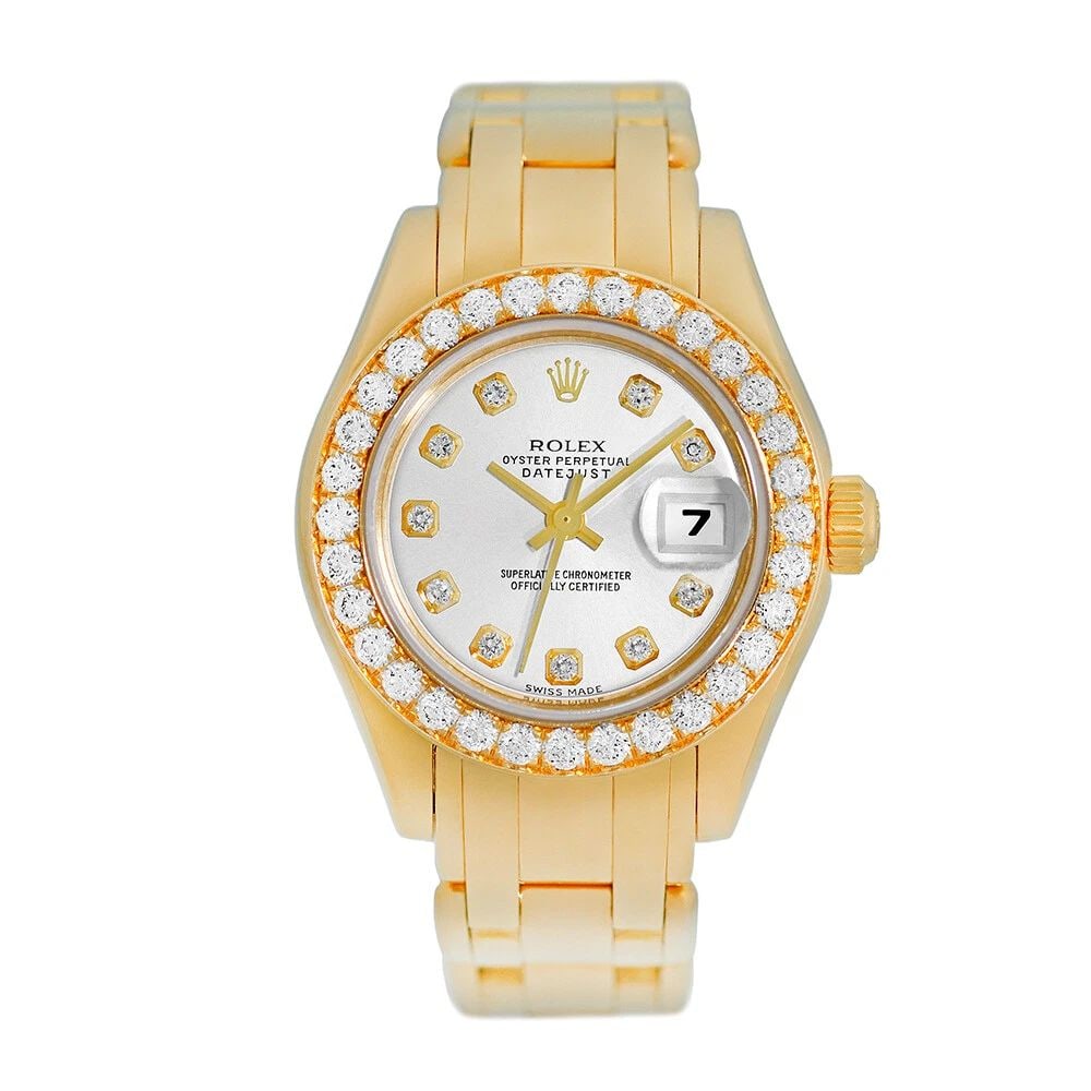 ROLEX 18K YELLOW GOLD 29MM MASTERPIECE 80298 DIAMONDS BOX WARRANTY MINTY: ROLEX 18K YELLOW GOLD 29MM MASTERPIECE 80298 DIAMONDS BOX WARRANTY MINTY ROLEX 18K Yellow Gold Masterpiece 80298 Factory Diamonds Box MINTY Pre-Owned Lady's 18K Yellow Gold 29mm Rolex Diamond "Masterp