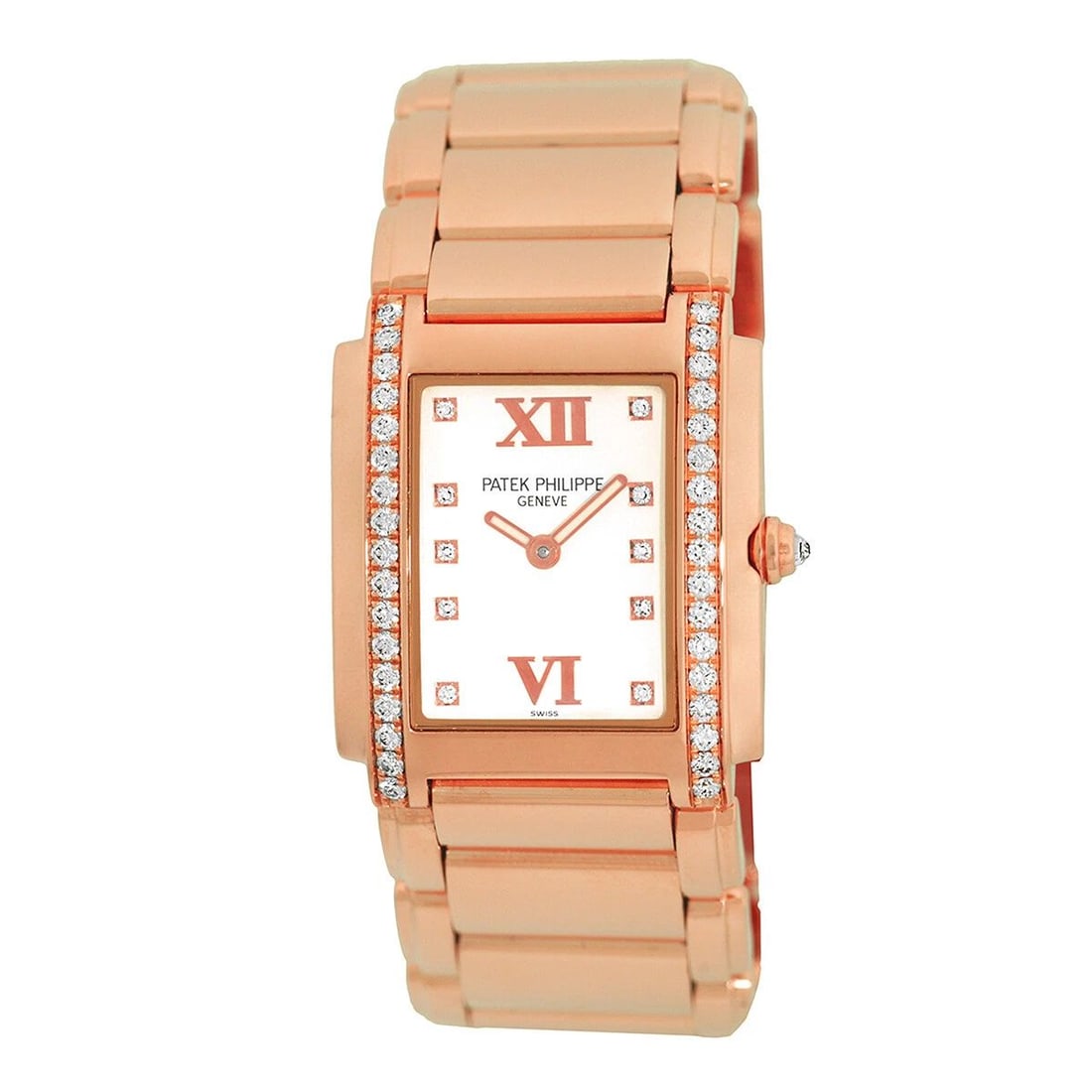 PATEK PHILIPPE 18K ROSE GOLD 25MM DIAMOND TWENTY FOUR 4910/11R BOX WARRANTY: PATEK PHILIPPE 18K ROSE GOLD 25MM DIAMOND TWENTY FOUR 4910/11R BOX WARRANTY PATEK PHILIPPE 18K Rose Gold Diamond Twenty Four 4910 11R Box Warranty MINTY Lady's 18K Rose Gold Patek Philippe Diamond "Tw