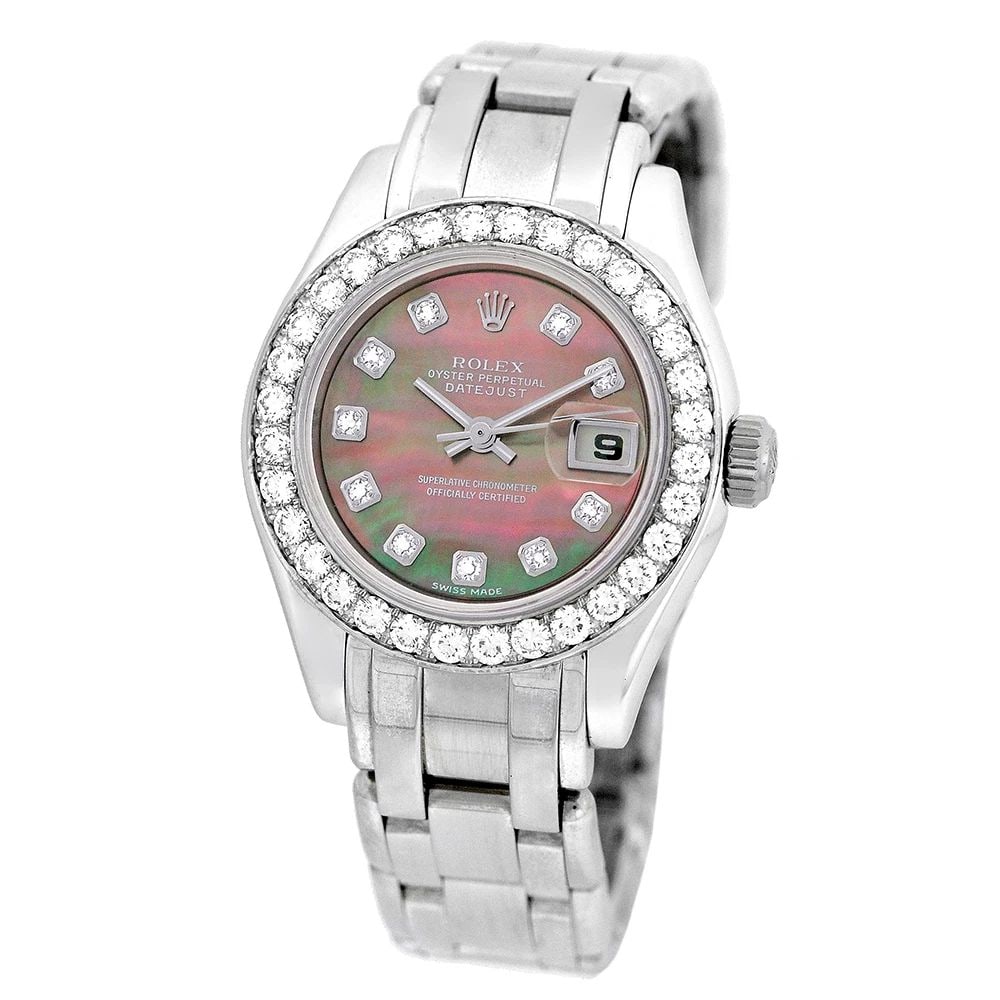 ROLEX 18K WHITE GOLD 29MM MASTERPIECE PEARLMASTER FACTORY DIAMOND WARRANTY: ROLEX 18K WHITE GOLD 29MM MASTERPIECE PEARLMASTER FACTORY DIAMOND WARRANTY ROLEX 18K White Gold 29mm Masterpiece Pearlmaster Factory Diamond Warranty Lady's 18K White Gold Rolex Diamond "Masterpiece/ 