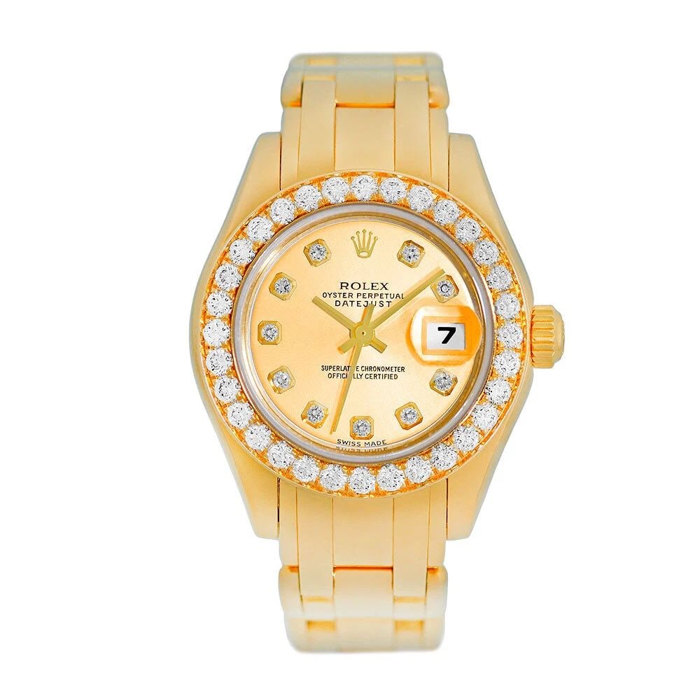 ROLEX 18K YELLOW GOLD 29MM MASTERPIECE 80298 DIAMONDS BOX WARRANTY MINTY: ROLEX 18K YELLOW GOLD 29MM MASTERPIECE 80298 DIAMONDS BOX WARRANTY MINTY ROLEX 18K Yellow Gold Masterpiece 80298 Factory Diamonds Box MINTY Pre-Owned Lady's 18K Yellow Gold 29mm Rolex Diamond "Masterp
