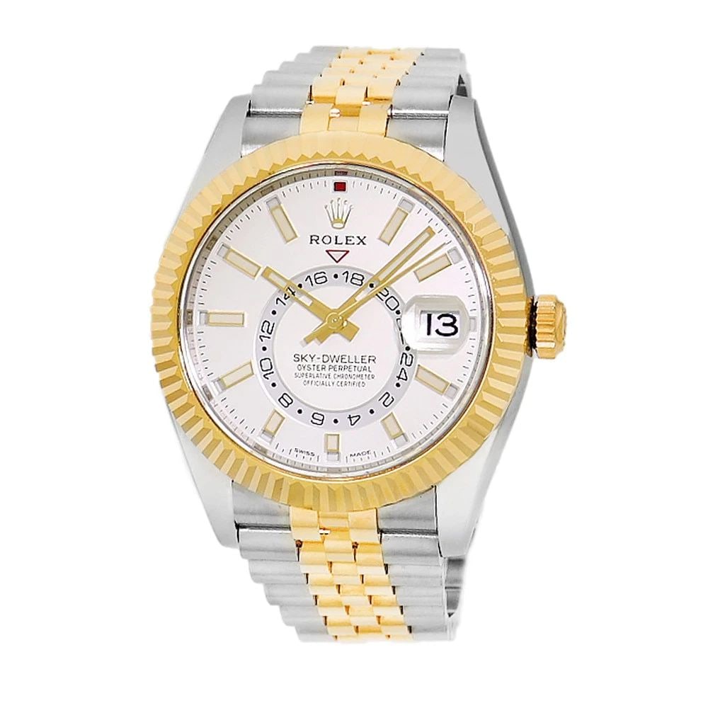 ROLEX STAINLESS STEEL & 18K YELLOW GOLD 42MM SKY-DWELLER 326933 BOX WARRANTY2022: ROLEX STAINLESS STEEL & 18K YELLOW GOLD 42MM SKY-DWELLER 326933 BOX WARRANTY2022 BRAND: Rolex Model: Sky-Dweller Reference No: 326933 Case Measurements: Case Diameter: 42mm Case Thickness: 14mm Water 