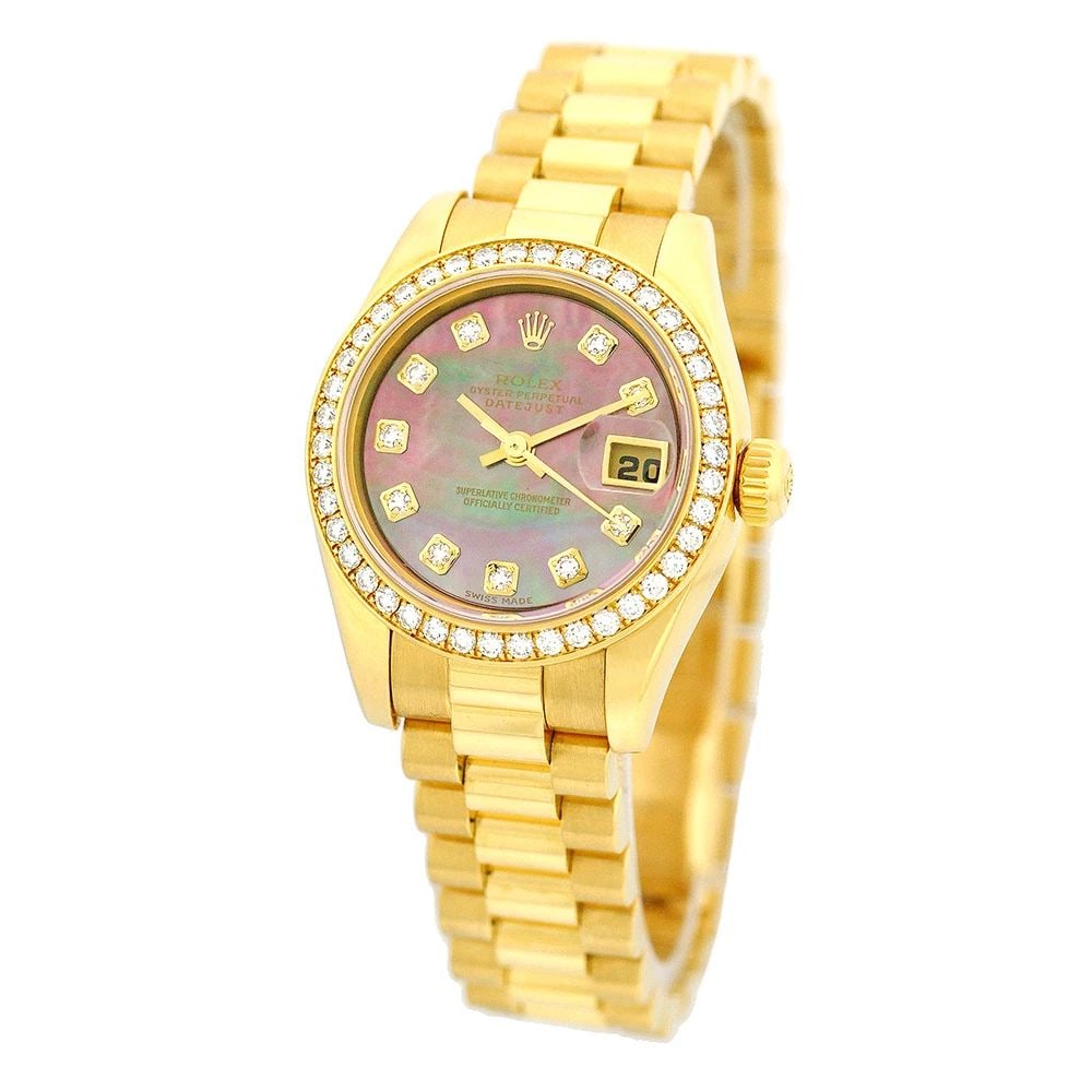 ROLEX 18K YELLOW GOLD FACTORY DIAMOND PRESIDENT MOTHER OF PEARL 179138 WARRANTY: ROLEX 18K YELLOW GOLD FACTORY DIAMOND PRESIDENT MOTHER OF PEARL 179138 WARRANTY ROLEX 18K Yellow Gold Factory Diamond President Mother of Pearl 179138 Warranty Lady's 18K Yellow Gold Rolex "
