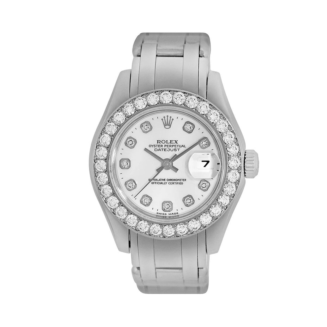 ROLEX 18K WHITE GOLD LADY FACTORY DIAMOND MASTERPIECE 80299 BOX WARRANTY MINTY: ROLEX 18K WHITE GOLD LADY FACTORY DIAMOND MASTERPIECE 80299 BOX WARRANTY MINTY ROLEX 18K White Gold 29mm Lady Diamond Masterpiece 80299 BOX MINTY Certified Pre-Owned Lady's 18K White Gold 29mm Rolex D