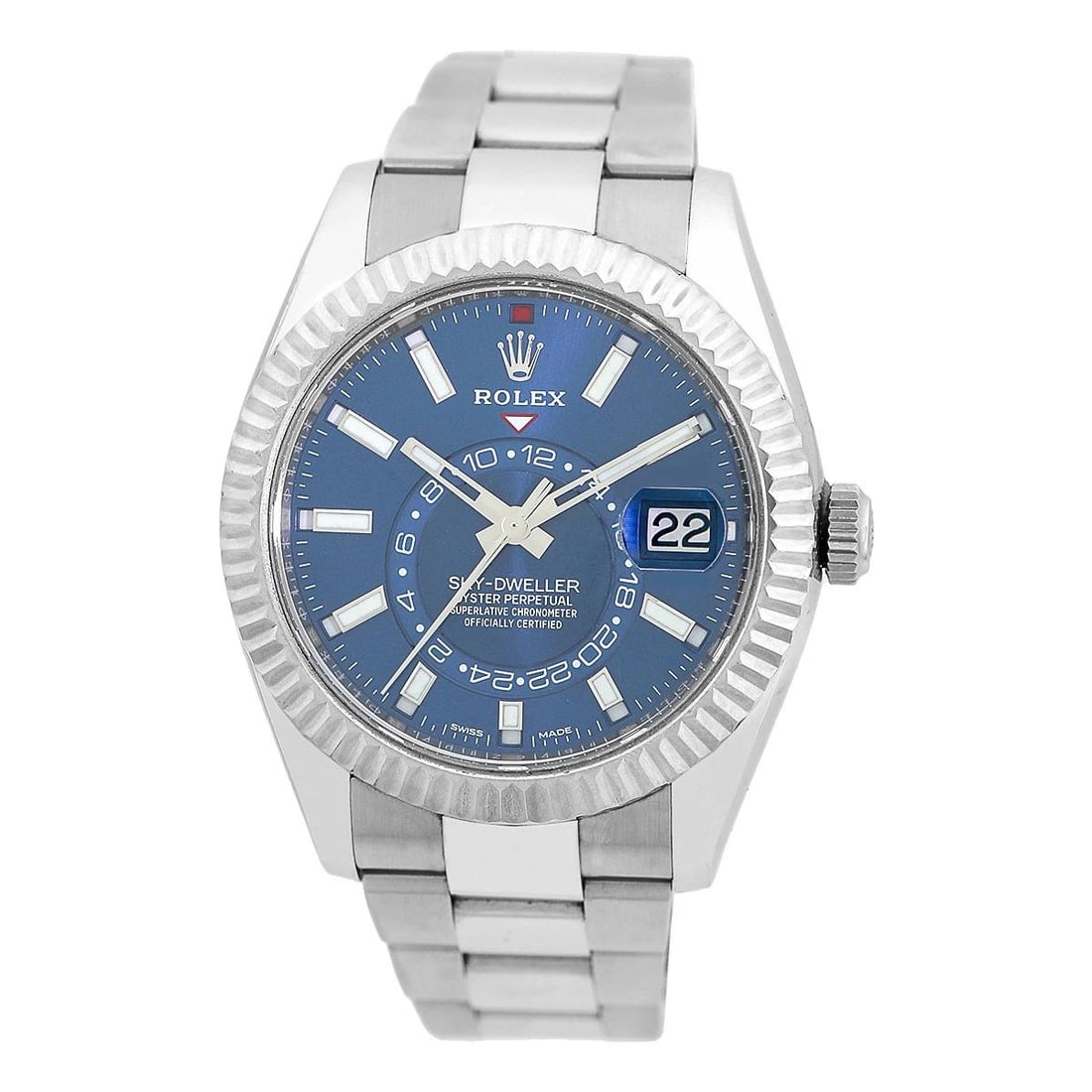 ROLEX STAINLESS STEEL 42MM SKY-DWELLER BLUE 326934 WARRANTY BOX 2018: ROLEX STAINLESS STEEL 42MM SKY-DWELLER BLUE 326934 WARRANTY BOX 2018 BRAND: Rolex Model: Sky-Dweller Reference No: 326934 Case Measurements: Case Diameter: 42mm Case Thickness: 14mm Water Resistance: 