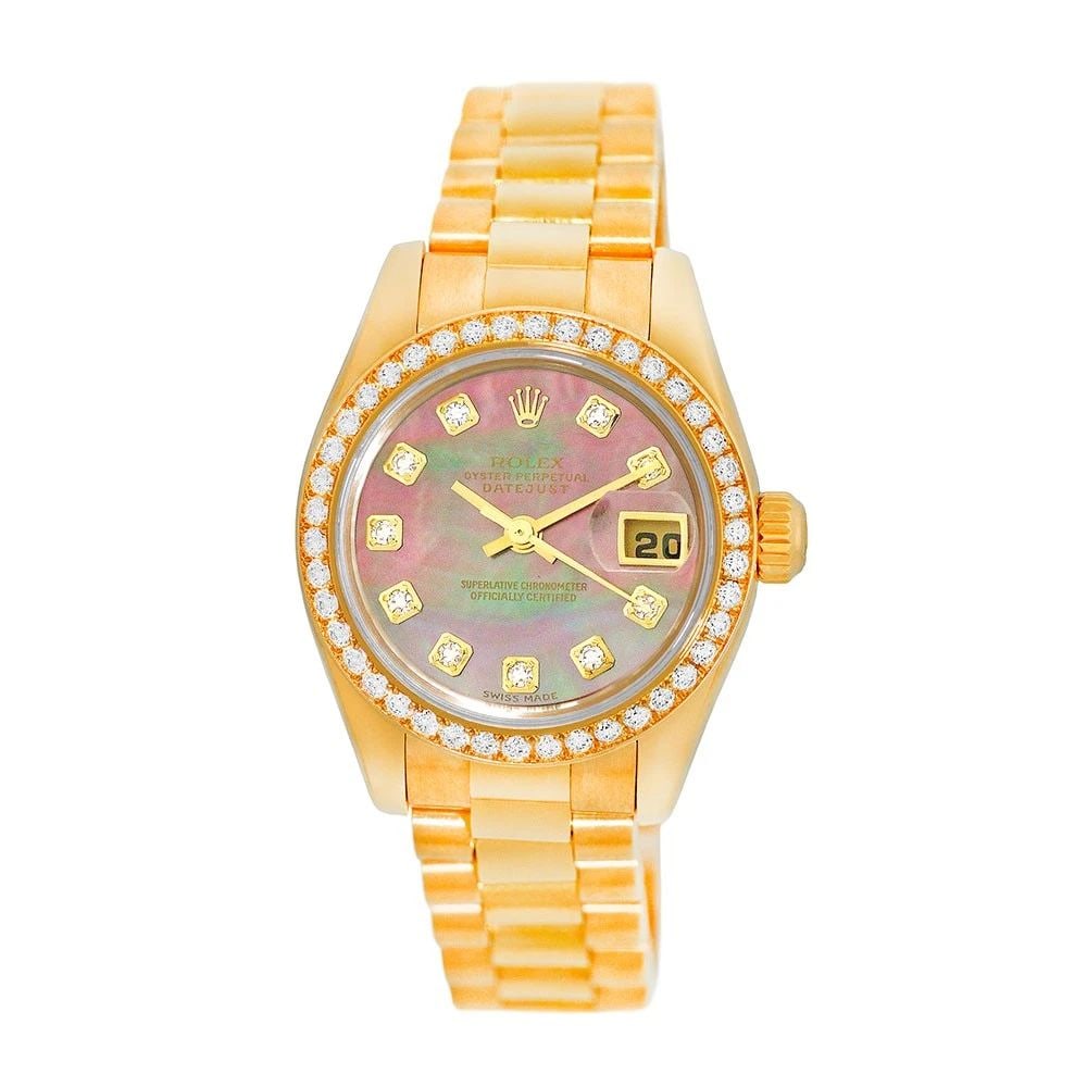 ROLEX 18K YELLOW GOLD 16MM DIAMOND PRESIDENT MOTHER OF PEARL 179138 WARRANTY: ROLEX 18K YELLOW GOLD FACTORY DIAMOND PRESIDENT MOTHER OF PEARL 179138 WARRANTY ROLEX 18K Yellow Gold Factory Diamond President Mother of Pearl 179138 Warranty Pre-Owned New Style Lady's 18K Yellow Go