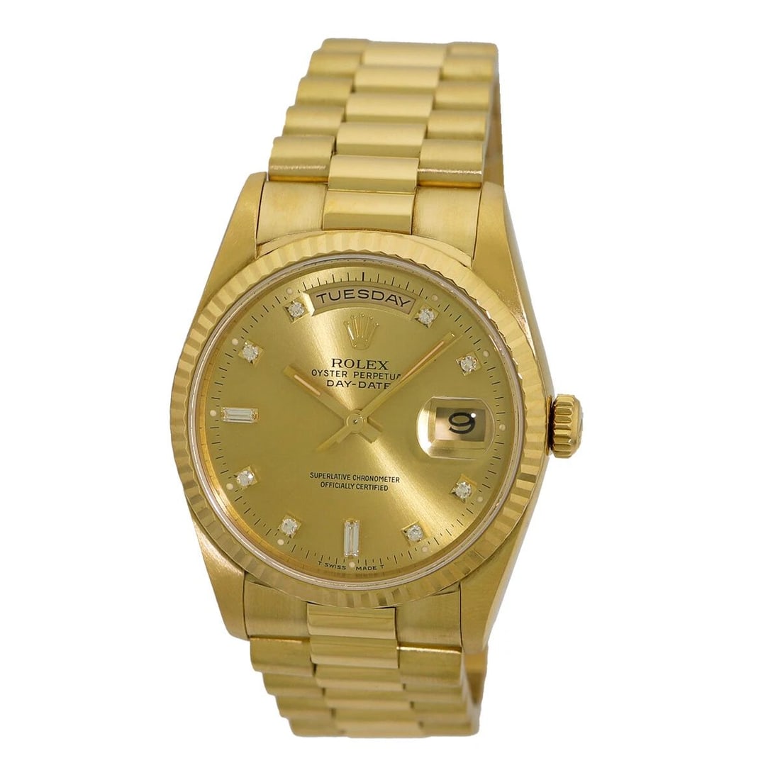 ROLEX 18K YELLOW GOLD 36MM DAY DATE DIAMOND PRESIDENT 18238 BOX WARRANTY MINTY: ROLEX 18K YELLOW GOLD 36MM DAY DATE PRESIDENT 18238 BOX WARRANTY MINTY ROLEX 18K Yellow Gold 36mm Day Date President 18238 Box Warranty MINTY Pre-Owned Gent's 18K Yellow Gold 36mm Rolex Day-Date "Pres