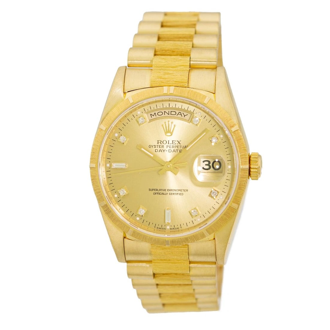 ROLEX 18K YELLOW GOLD 36MM BARK FINISH DAY-DATE PRESIDENT 18248 BOX WARRANTY: ROLEX 18K YELLOW GOLD 36MM BARK FINISH DAY-DATE PRESIDENT 18248 BOX WARRANTY ROLEX 18K Yellow Gold 36mm Bark Finish "Day-Date President" Pre-Owned Gent's 18K Yellow Gold 36mm Rolex Bark-finish Day-Dat