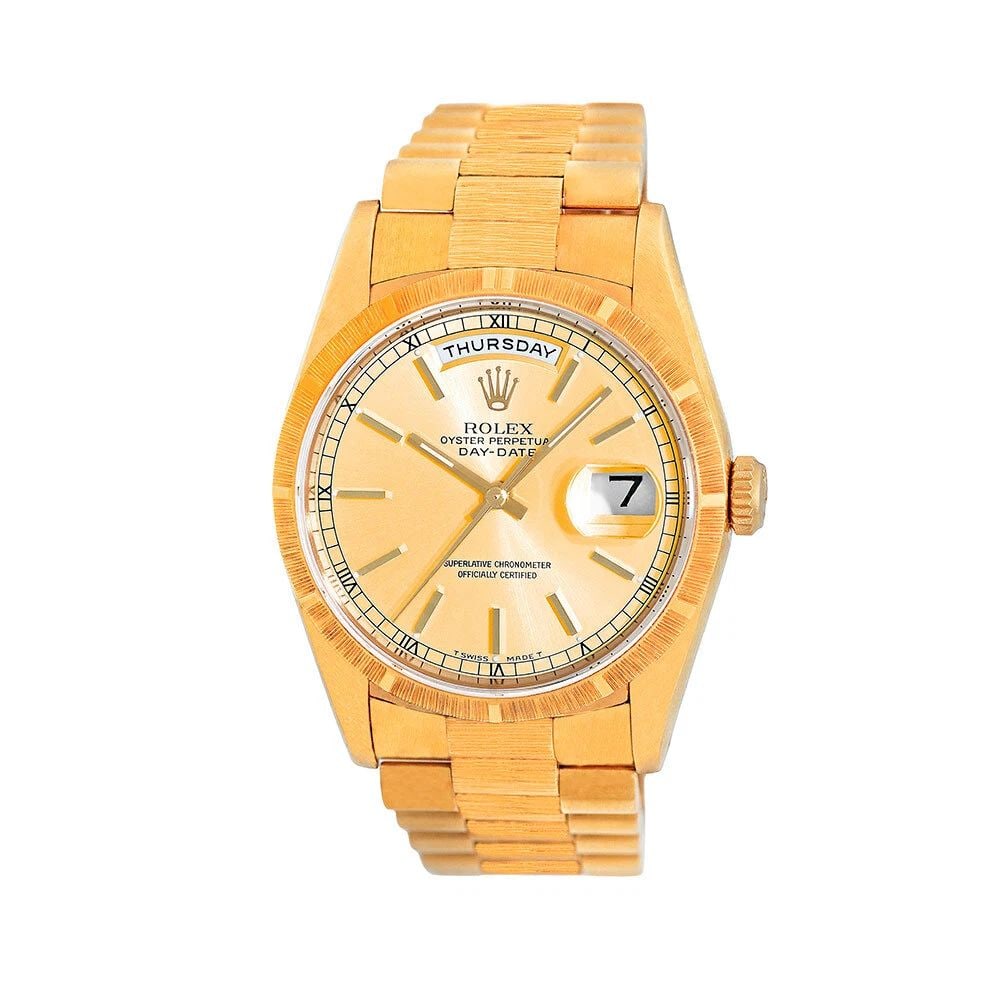 ROLEX 18K YELLOW GOLD 36MM BARK FINISH DAY-DATE PRESIDENT 18248 BOX WARRANTY: ROLEX 18K YELLOW GOLD 36MM BARK FINISH DAY-DATE PRESIDENT 18248 BOX WARRANTY ROLEX 18K Yellow Gold 36mm Bark Finish "Day-Date President" Pre-Owned Gent's 18K Yellow Gold 36mm Rolex Bark-finish Day-Dat