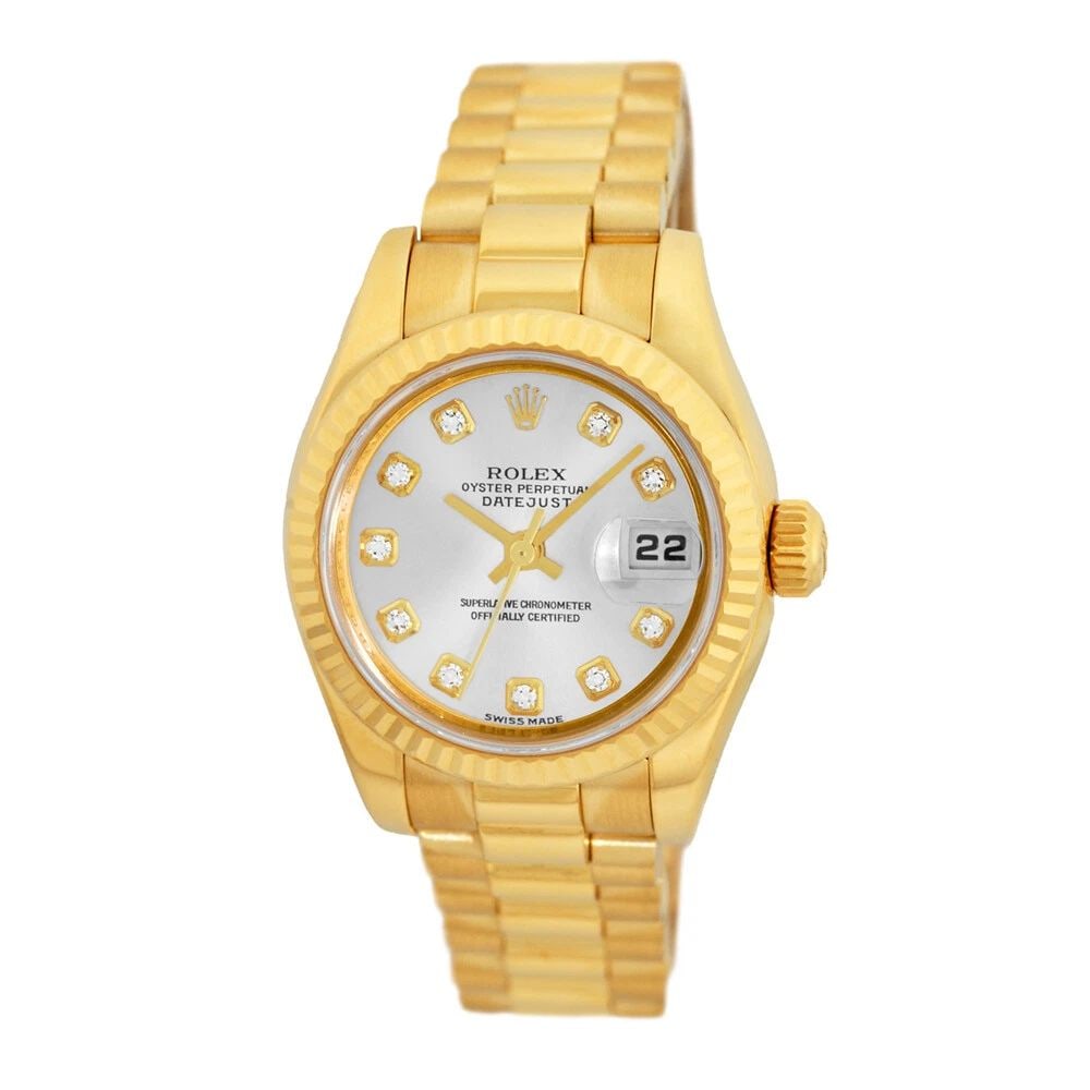 ROLEX 18K YELLOW GOLD 26MM PRESIDENT DIAMOND DIAL 179178 BOX WARRANTY: ROLEX 18K YELLOW GOLD 26MM PRESIDENT 179178 BOX WARRANTY ROLEX Lady's 18K Yellow Gold 26mm "President" 179178 Pre-Owned Lady's 18K Yellow Gold 26mm Rolex "President" Brand: Rolex Model: Datejust &rdqu