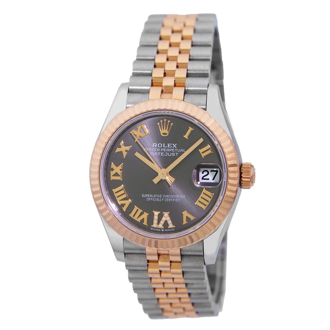 ROLEX STEEL & 18K ROSE GOLD 31MM DATEJUST 278271 DIAMOND DIAL WARRANTY 2020 BOX: ROLEX STEEL & 18K ROSE GOLD 31MM DATEJUST 278271 DIAMOND DIAL WARRANTY 2020 BOX ROLEX Stainless Steel & 18K Rose Gold 31mm "Datejust" #278271 Warranty Midsize Stainless Steel & 18K Rose Gold 31mm Role