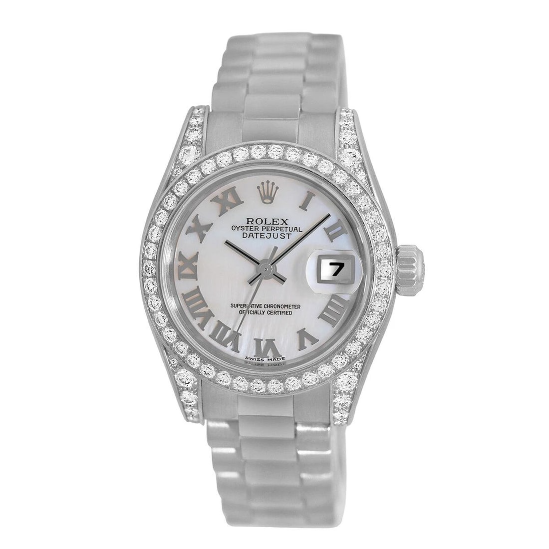 ROLEX 18K WHITE GOLD 26MM PRESIDENT FACTORY DIAMONDS 179159 BOX WARRANTY MINTY: ROLEX 18K WHITE GOLD 26MM PRESIDENT FACTORY DIAMONDS 179159 BOX WARRANTY MINTY Pre-Owned ROLEX 18K White Gold 26mm President Factory Diamond # 179159 Box Pre-Owned Lady's 18K White Gold 26mm Rolex Dia