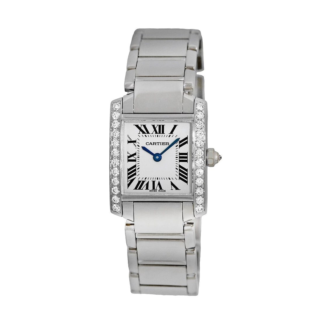 CARTIER 18K WHITE GOLD TANK FRANCAISE FACTORY DIAMONDS WE1002S3 BOX WARRANTY: CARTIER 18K WHITE GOLD TANK FRANCAISE FACTORY DIAMONDS WE1002S3 BOX WARRANTY CARTIER 18K White Gold 20mm Tank Française Factory Diamonds WE1002S3 Box Warranty Lady's 18K White Gold 20mm Cartier Diamo