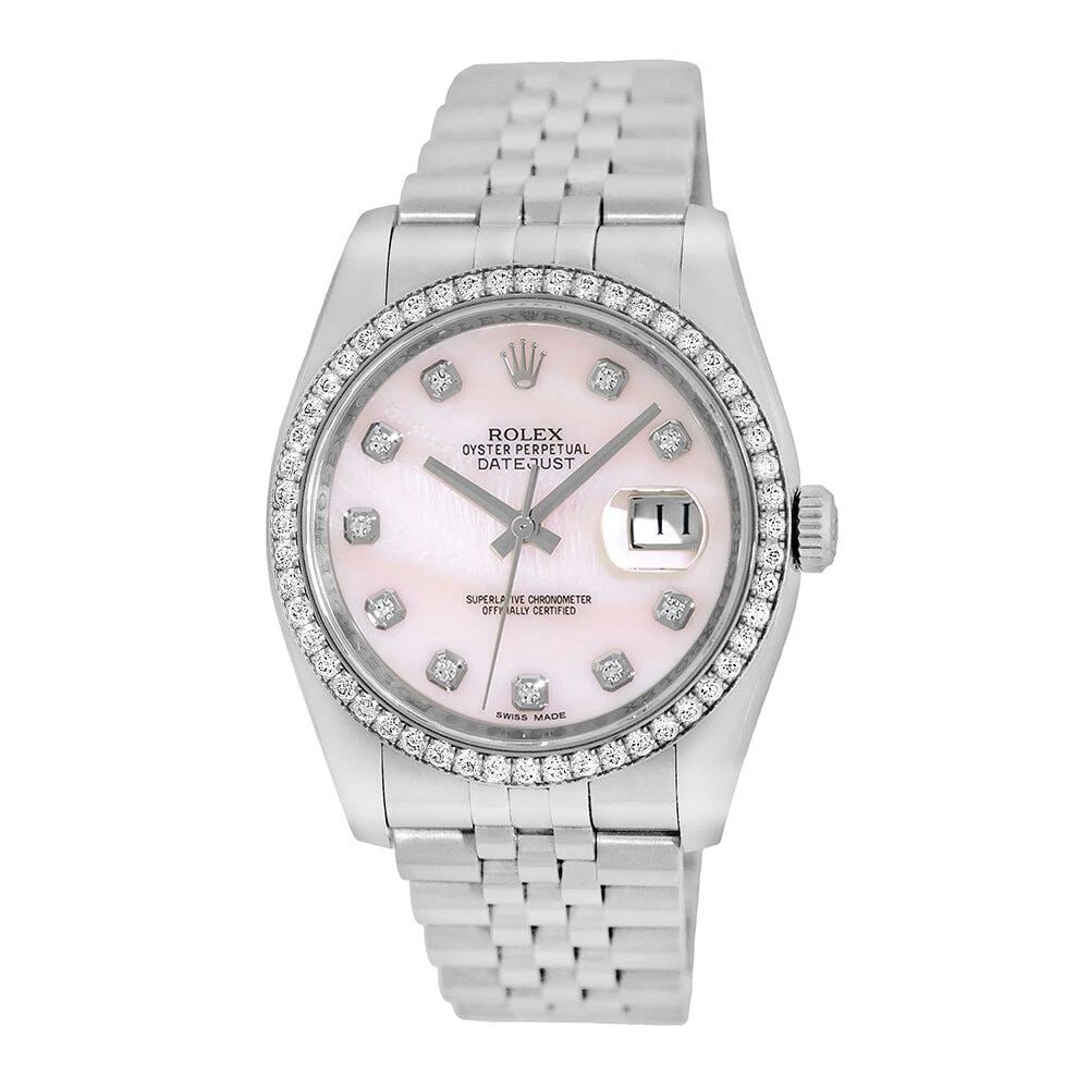 ROLEX STAINLESS STEEL 36MM FACTORY DIAMOND 116244 DATEJUST BOX WARRANTY MINTY: ROLEX STAINLESS STEEL 36MM FACTORY DIAMOND 116244 DATEJUST BOX WARRANTY MINTY ROLEX Stainless Steel 36mm Factory Diamond Datejust 116244 Pre-Owned Gent's Stainless Steel 36mm Rolex Factory Diamond "Da