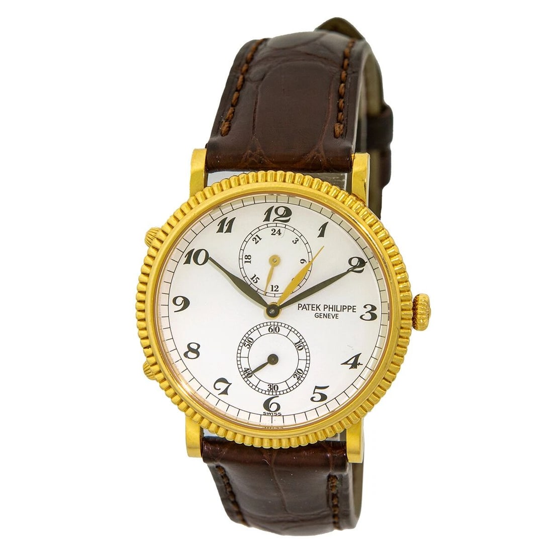 PATEK PHILIPPE 18K YELLOW GOLD 34MM CALATRAVA TRAVEL TIME 5034 J BOX WARRANTY: PATEK PHILIPPE 18K YELLOW GOLD 34MM CALATRAVA TRAVEL TIME 5034 J BOX WARRANTY PATEK PHILIPPE 18K Yellow Gold 34mm Calatrava Dual Travel Time 5034 J BOX Warranty Gent's 18K Yellow Gold 34mm Patek Phili