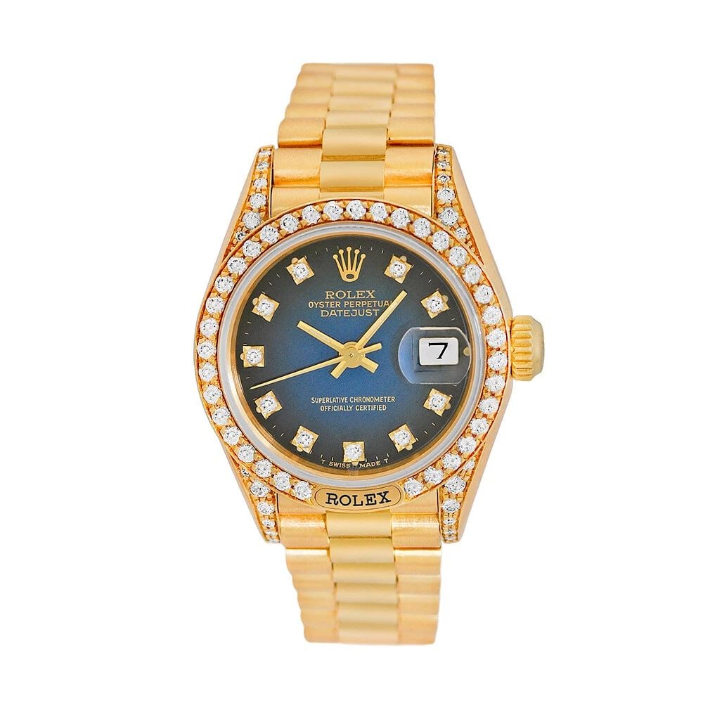 ROLEX LADY'S 18K YELLOW GOLD 26MM DIAMOND PRESIDENT 69158 BOX WARRANTY MINTY: ROLEX LADY'S 18K YELLOW GOLD 26MM PRESIDENT 69158 BOX WARRANTY MINTY ROLEX Lady Crown Collection 18K Yellow Gold 26mm Factory Diamond President 69158 Box Warranty Pre-Owned Lady's 18K Yellow Gold 26mm