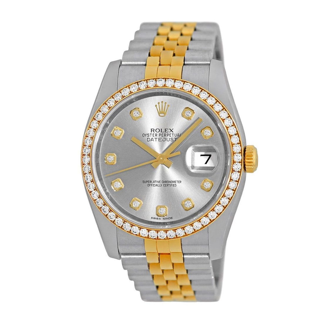 ROLEX STAINLESS STEEL 18K YELLOW GOLD 36MM FACTORY DIAMOND DATEJUST 116243 BOX: ROLEX STAINLESS STEEL 18K YELLOW GOLD 36MM FACTORY DIAMOND DATEJUST 116243 BOX ROLEX Stainless Steel & 18K Yellow Gold 36mm Diamond Datejust 116243 Box Warranty Certified Pre-Owned Gent's Stainless St