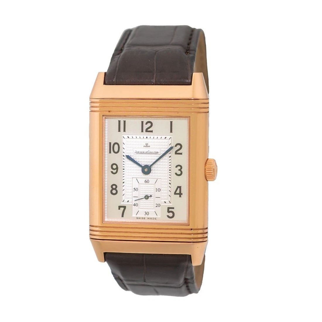 JAEGER LECOULTRE LARGE SIZE 18K ROSE GOLD REVERSO 273.2.04. BOX WARRANTY: JAEGER LECOULTRE LARGE SIZE 18K ROSE GOLD REVERSO 273.2.04. BOX WARRANTY BRAND: Jaeger LeCoultre Model: Reverso Rose Gold Reference No: 273.2.04. Gender: Gent’s Movement: Handmade Swiss Mechanical(M