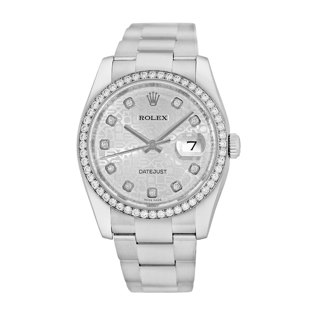 ROLEX STAINLESS STEEL 36MM DATEJUST FACTORY DIAMOND 116244 BOX WARRANTY MINTY: ROLEX STAINLESS STEEL 36MM DATEJUST FACTORY DIAMOND 116244 BOX WARRANTY MINTY BRAND: Rolex Model: Datejust Reference No: 116244 Case Measurements: Case Diameter: 36mm Case Thickness: 11.5mm Water Resi
